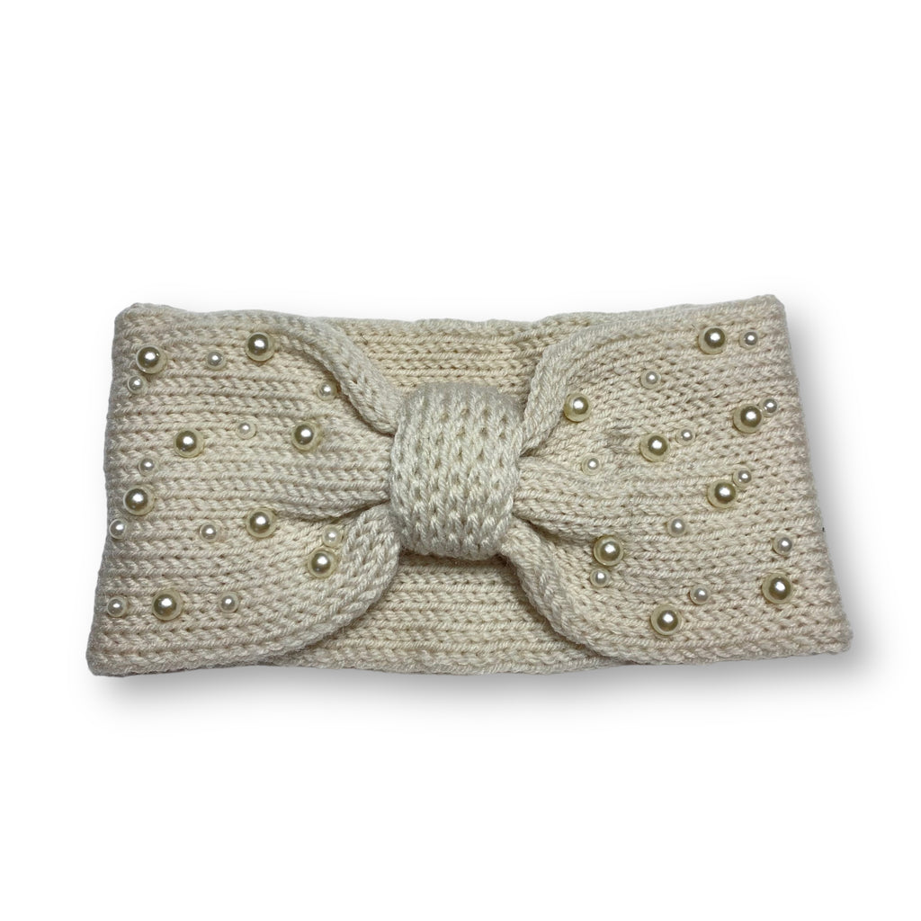 Women's Winter Knitted Headband with Pearl Beads – Ear Warmer Hairband