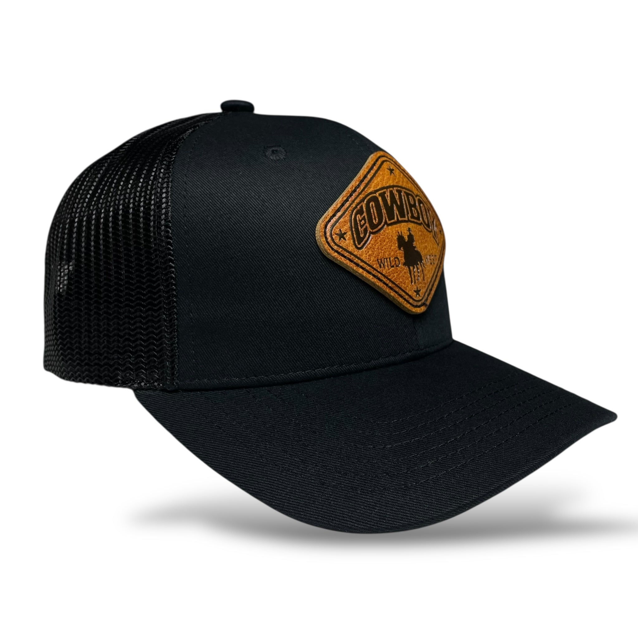 Cowboy Rodeo Western Trucker Hat with Leather Patch