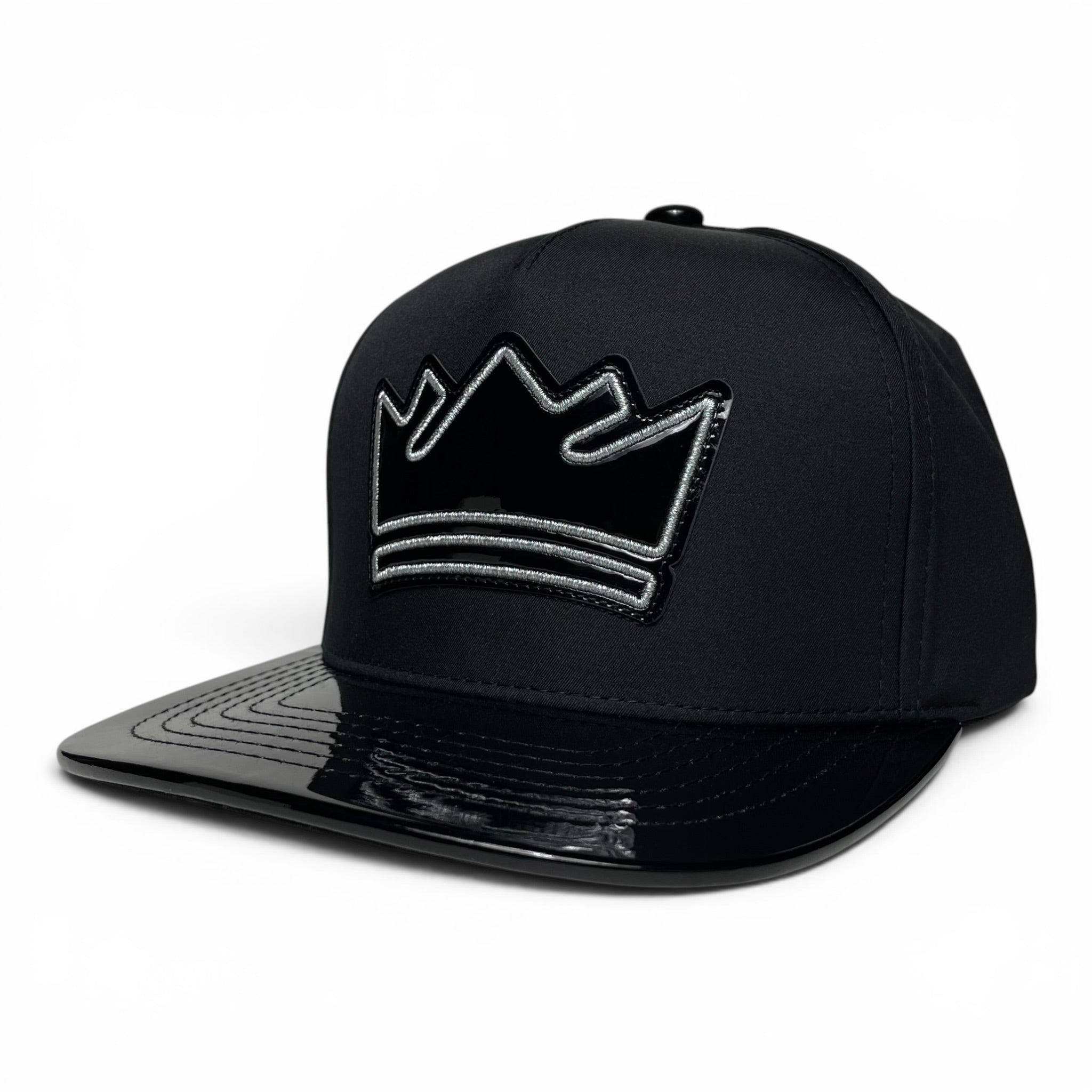 King Crown Snapback Cap, Black, Vinyl Flat Brim, Hip-Hop Style