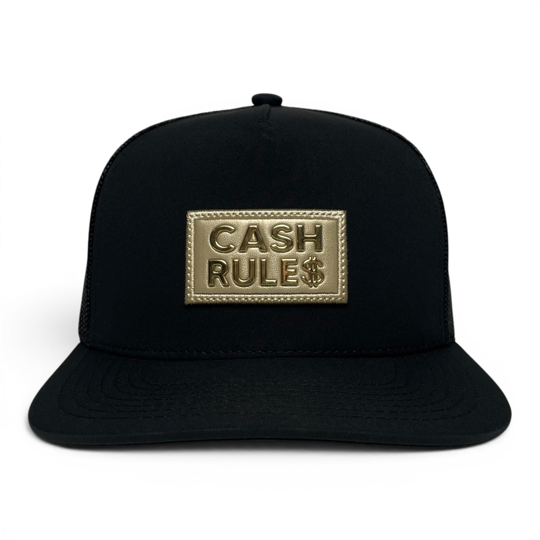 Cash Rules Money Dollar Sign Golden Patch Mesh Back Snapback Cap
