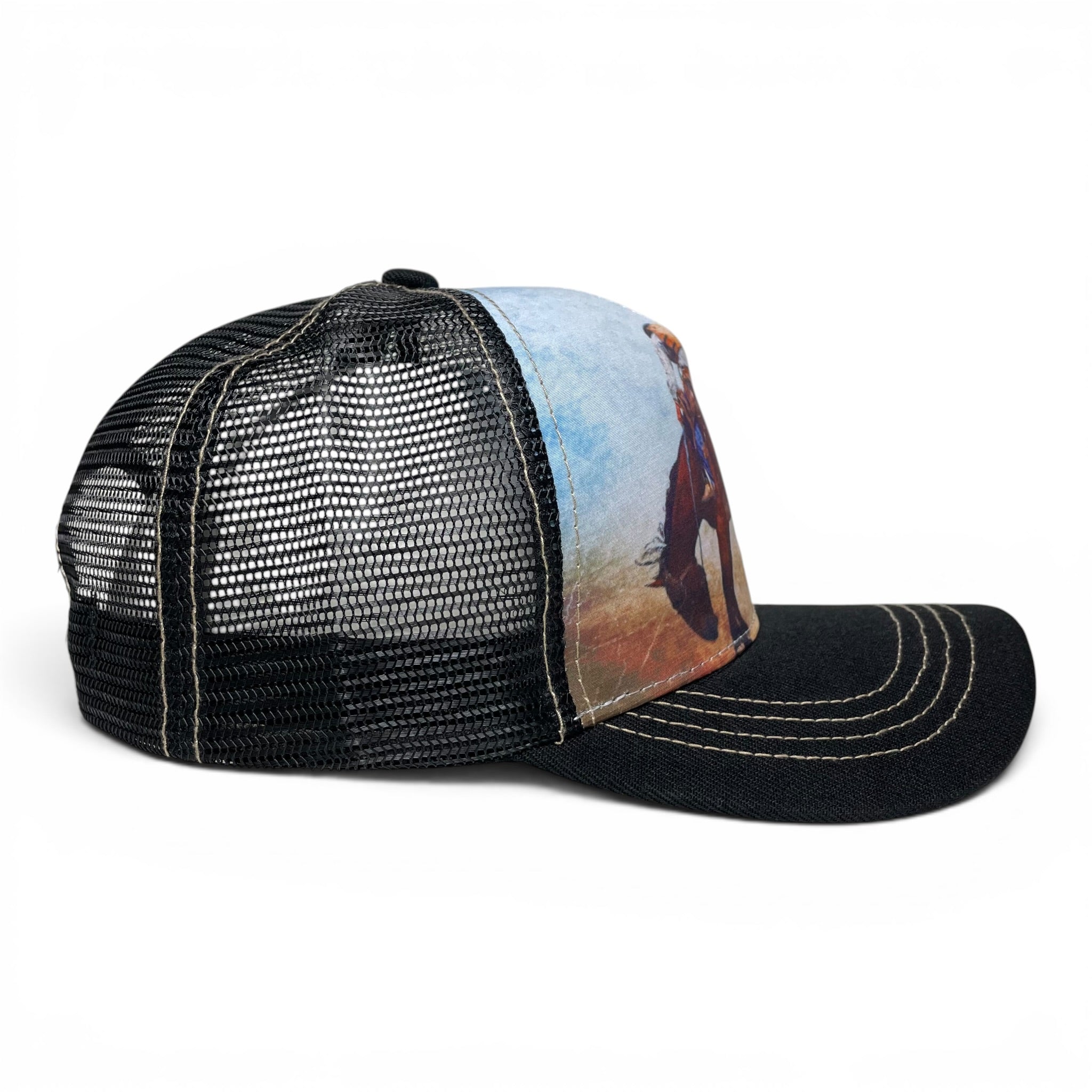 Cowboy Taming Bronco Adjustable Trucker Hat - Western Style Cap for Men and Women