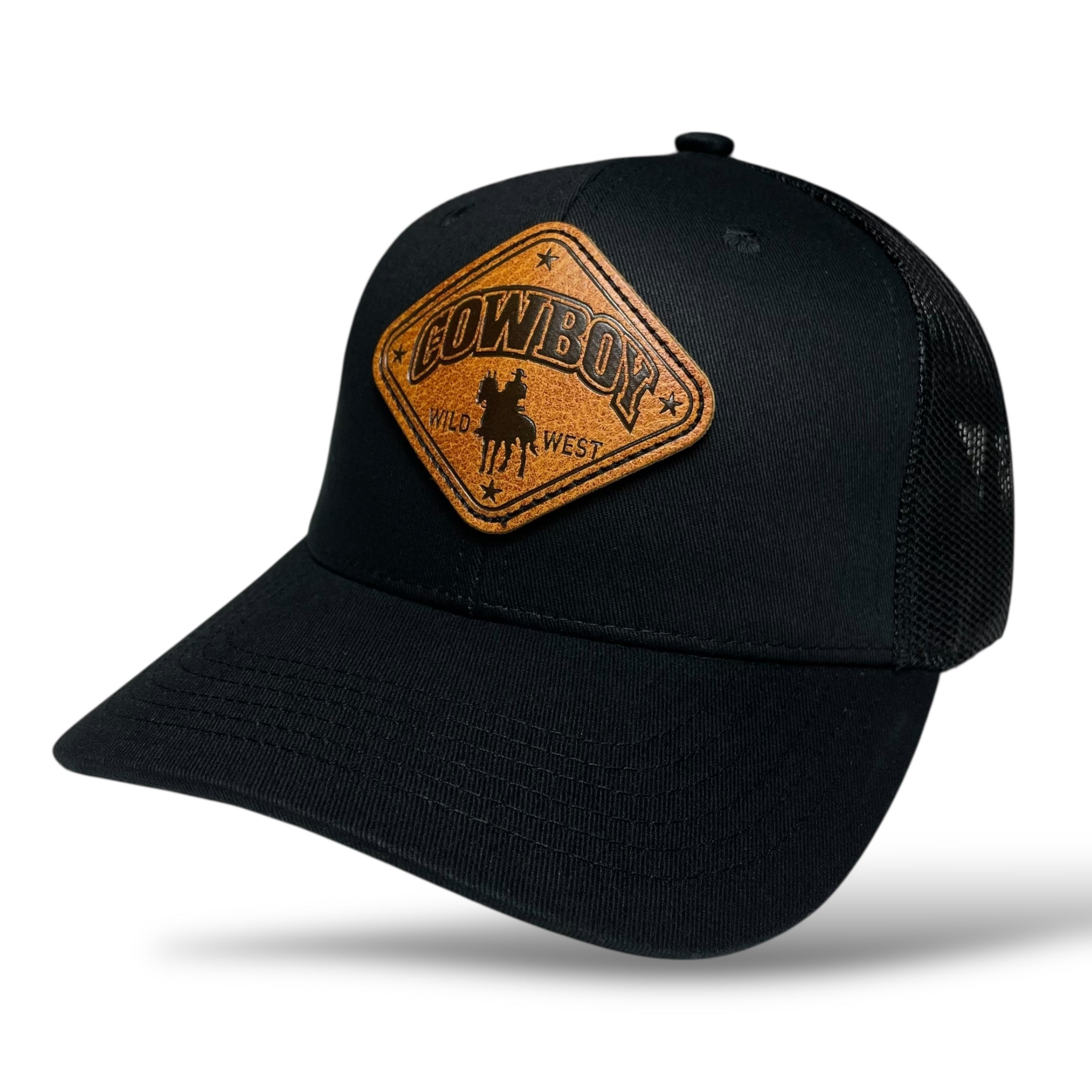 Cowboy Rodeo Western Trucker Hat with Leather Patch