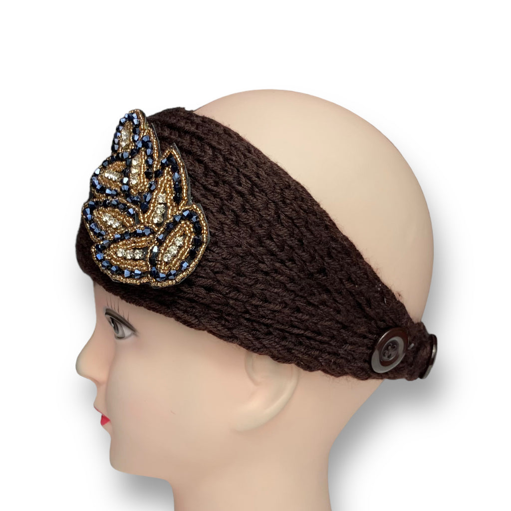 Women's Winter Knit Wool Headband – Ear Warmer Turban Hat - Dark Brown