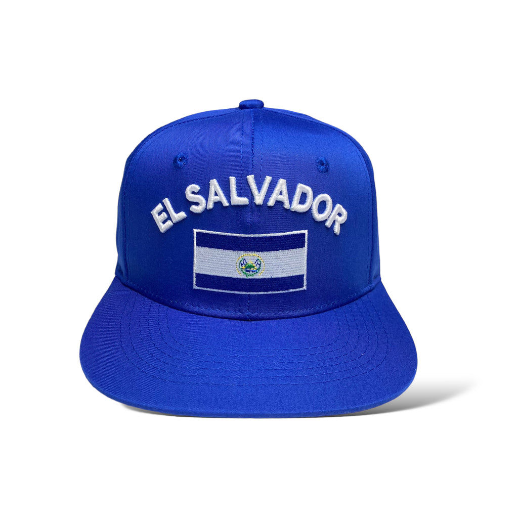 El Salvador Flag Embroidered Flat Brim Snapback Cap - Patriotic Salvadoran Hat