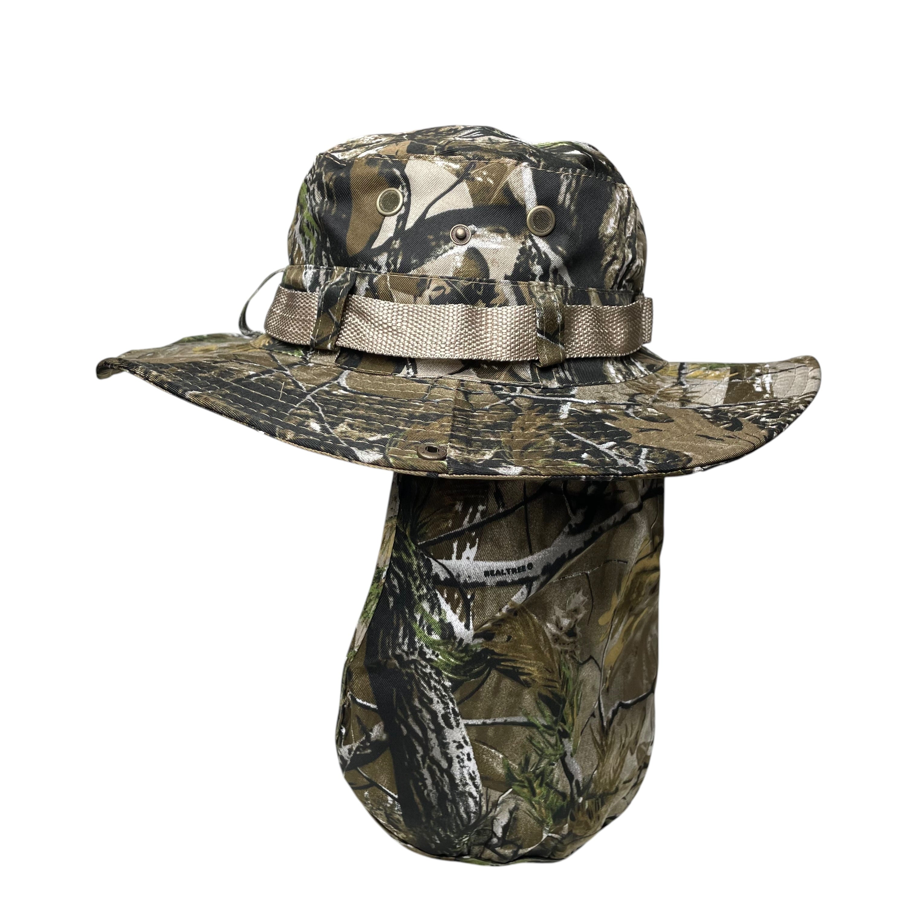 Summer Camouflage Boonie Hat, Wide Brim, Neck Flap, Fishing, Hunting