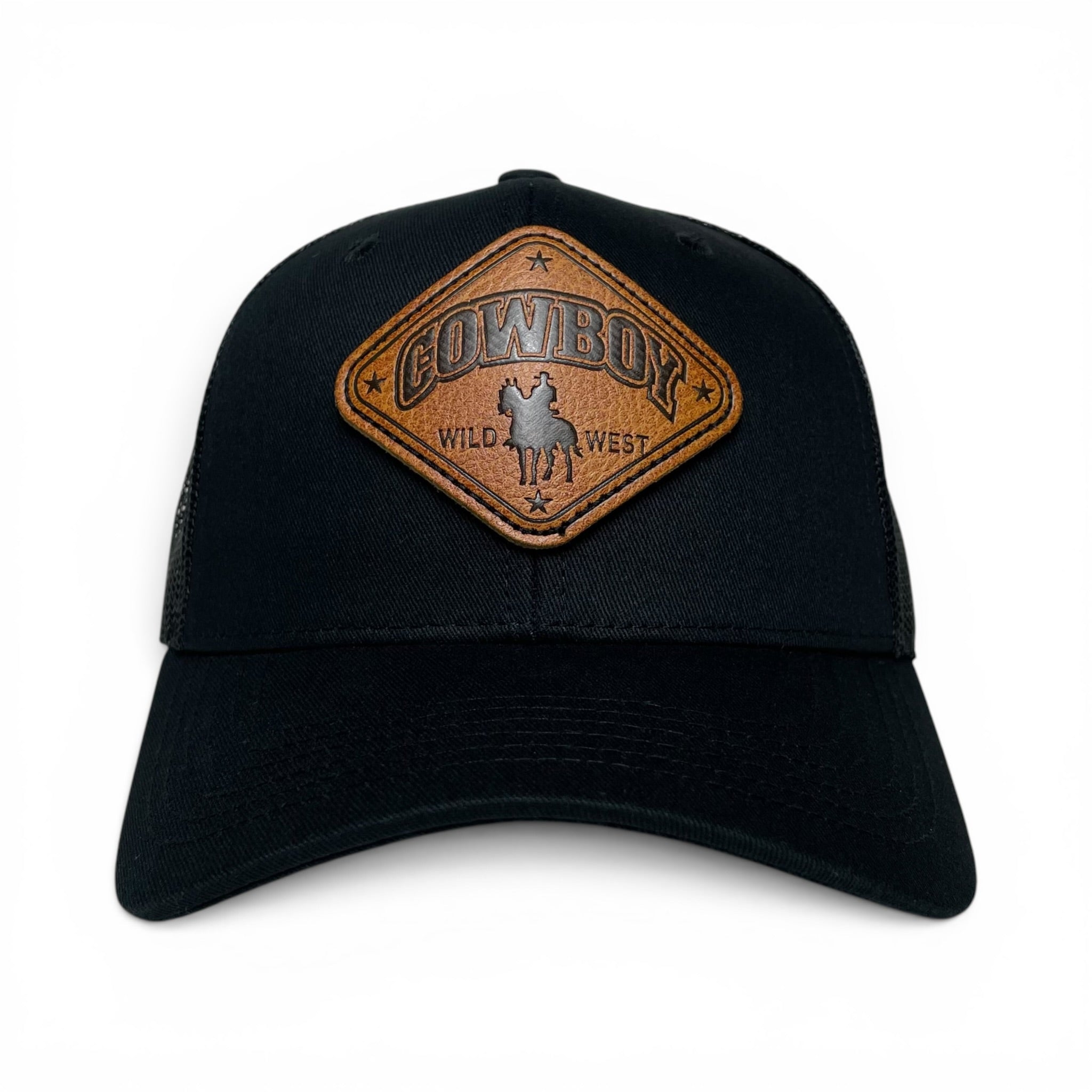 Cowboy Rodeo Western Trucker Hat with Leather Patch