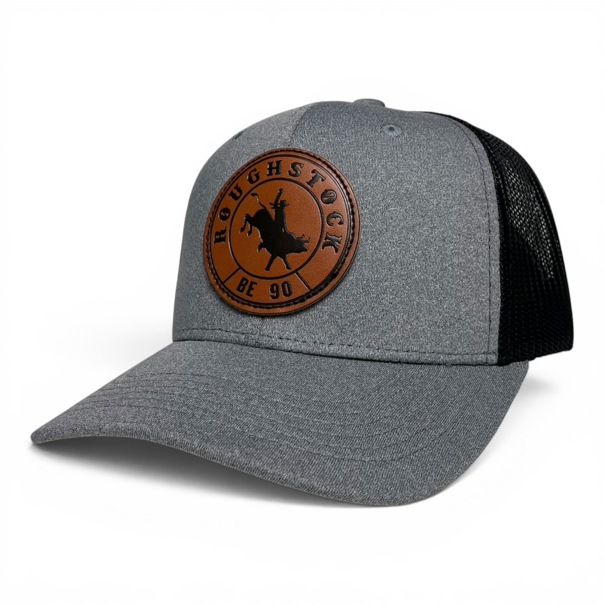 Roughstock Rodeo Bull Leather Patch Trucker Snapback Cap
