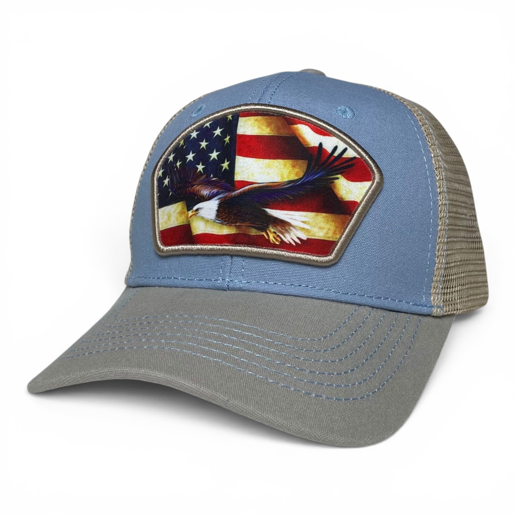 American Eagle United States Flag Patch Snapback Baseball Cap, Mesh Back