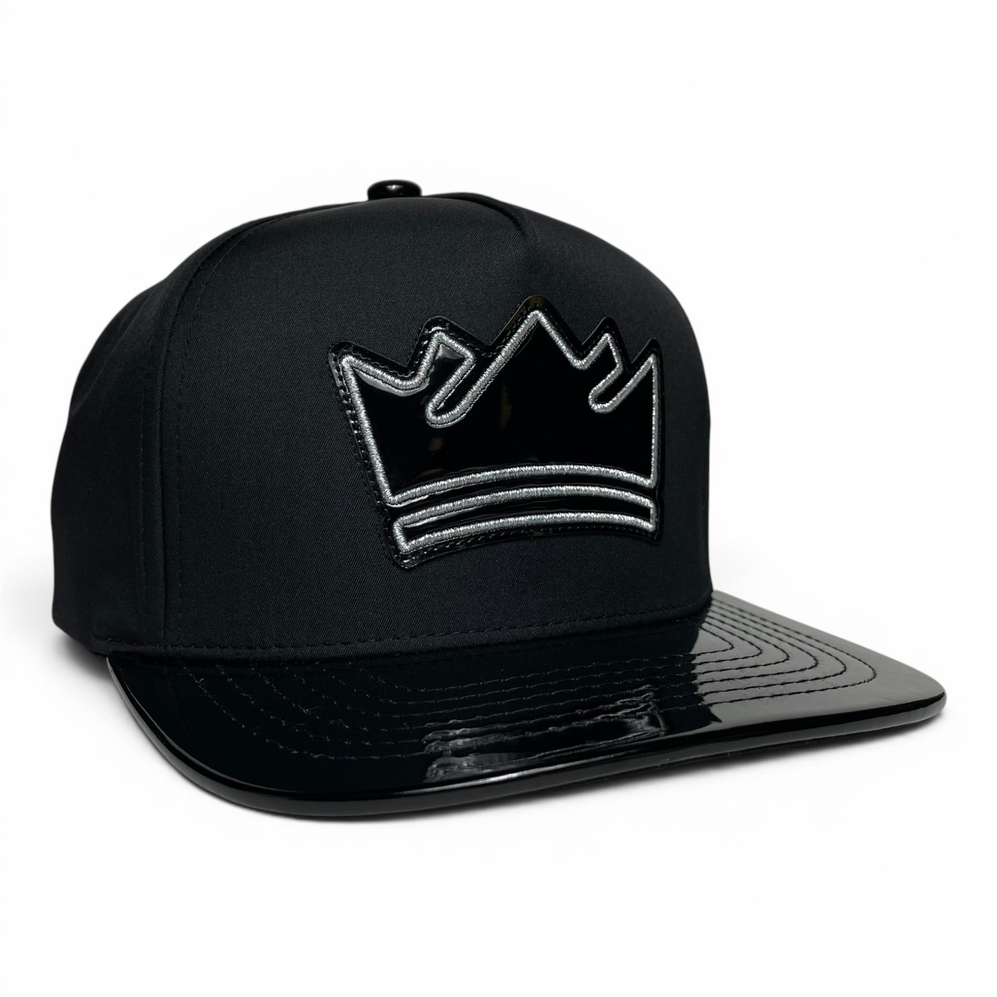 King Crown Snapback Cap, Black, Vinyl Flat Brim, Hip-Hop Style