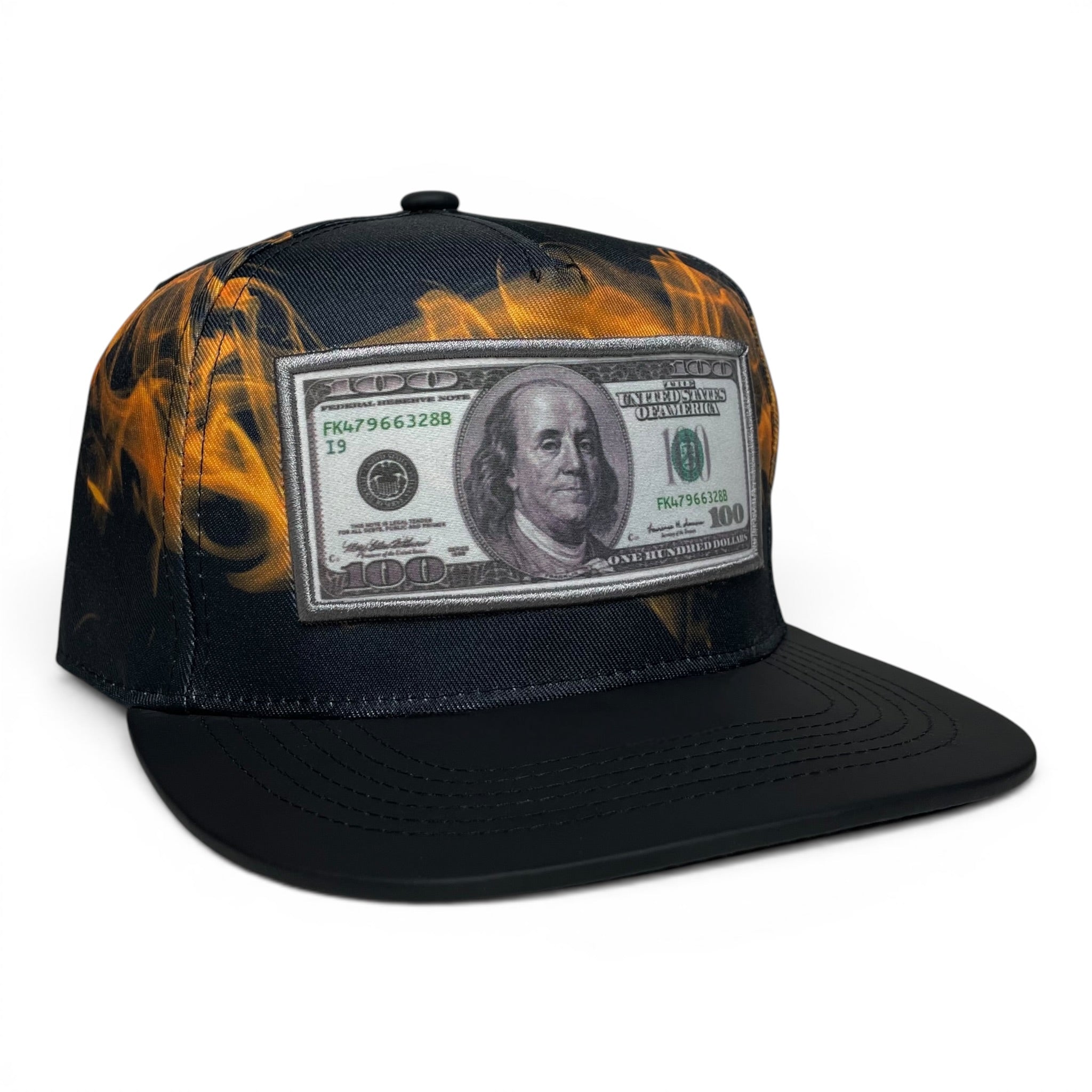 100 Dollar Bill Embroidered Patch Snapback Cap