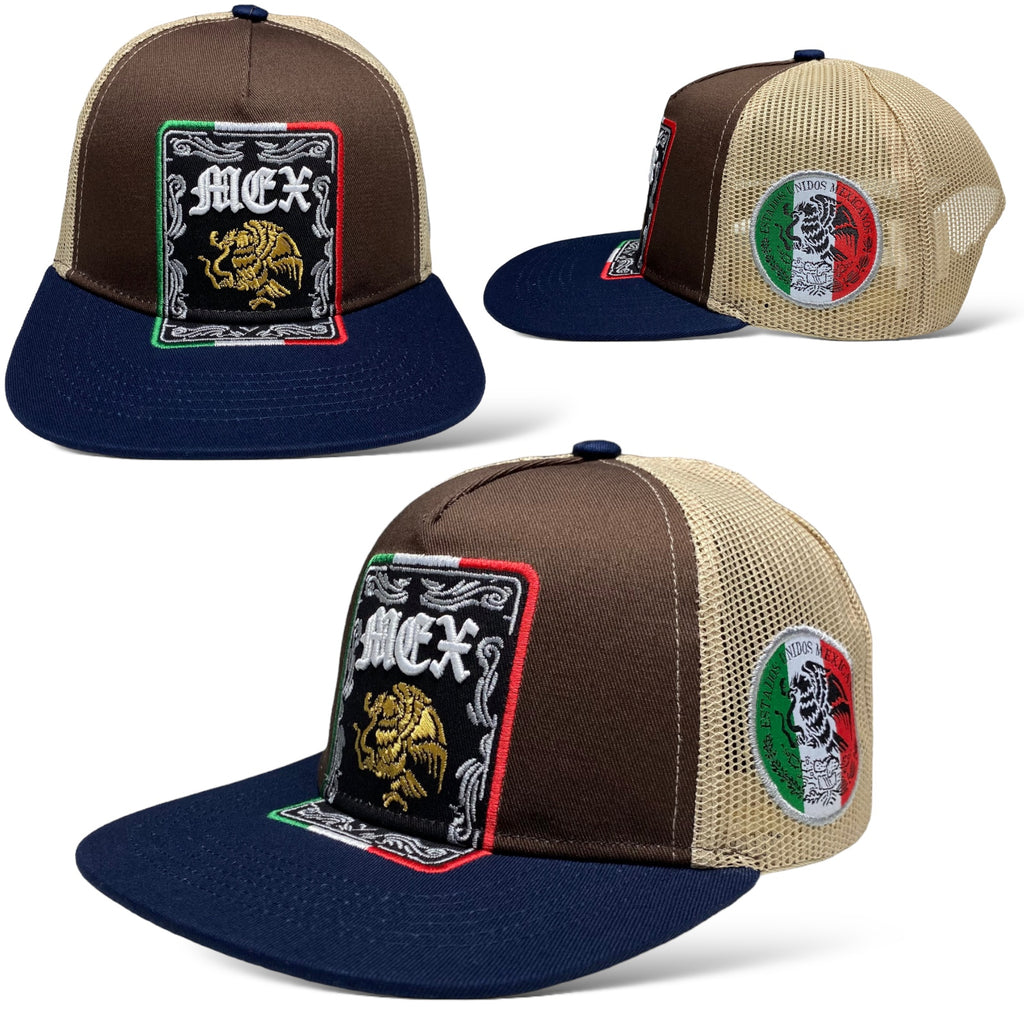 Mexican Eagle Trucker Cap with Mesh Back and Mexican Flag Design