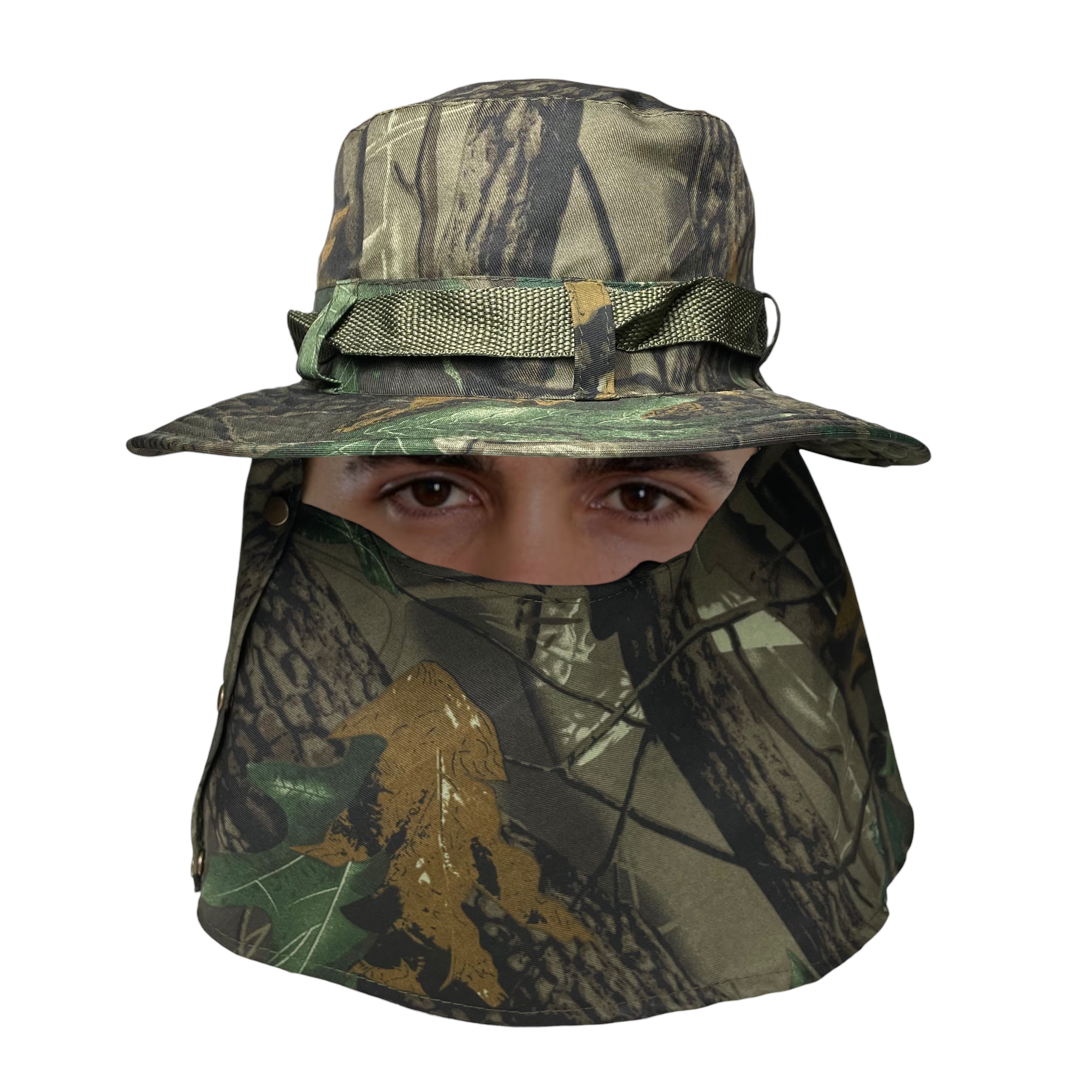 Camouflage Sun Hat, Neck and Face Flap, One Side Removable, Fishing, hunting