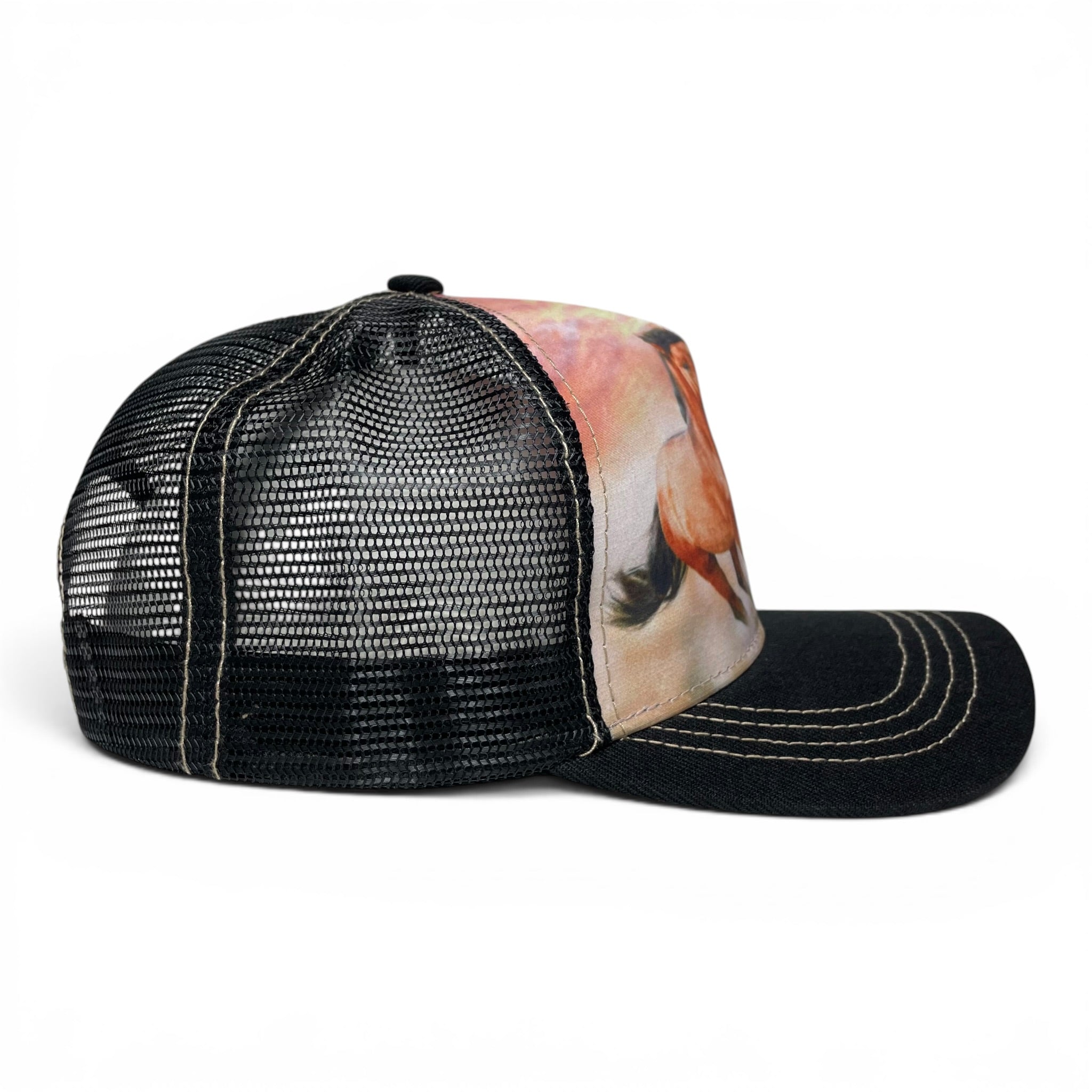 Gorra Dos Caballos Bronco Galopando, Negra, Ajustable, Estilo Ranchero