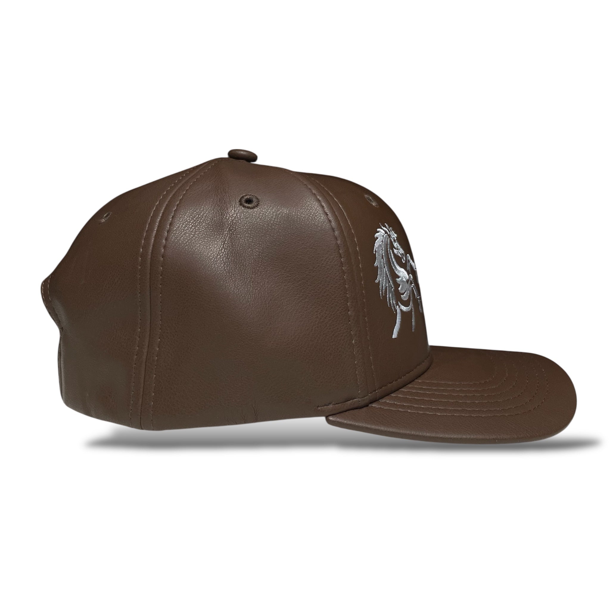 Gorra Western Cowboy Snapback Café de Cuero PU, Doble Caballo Stallion Bordado
