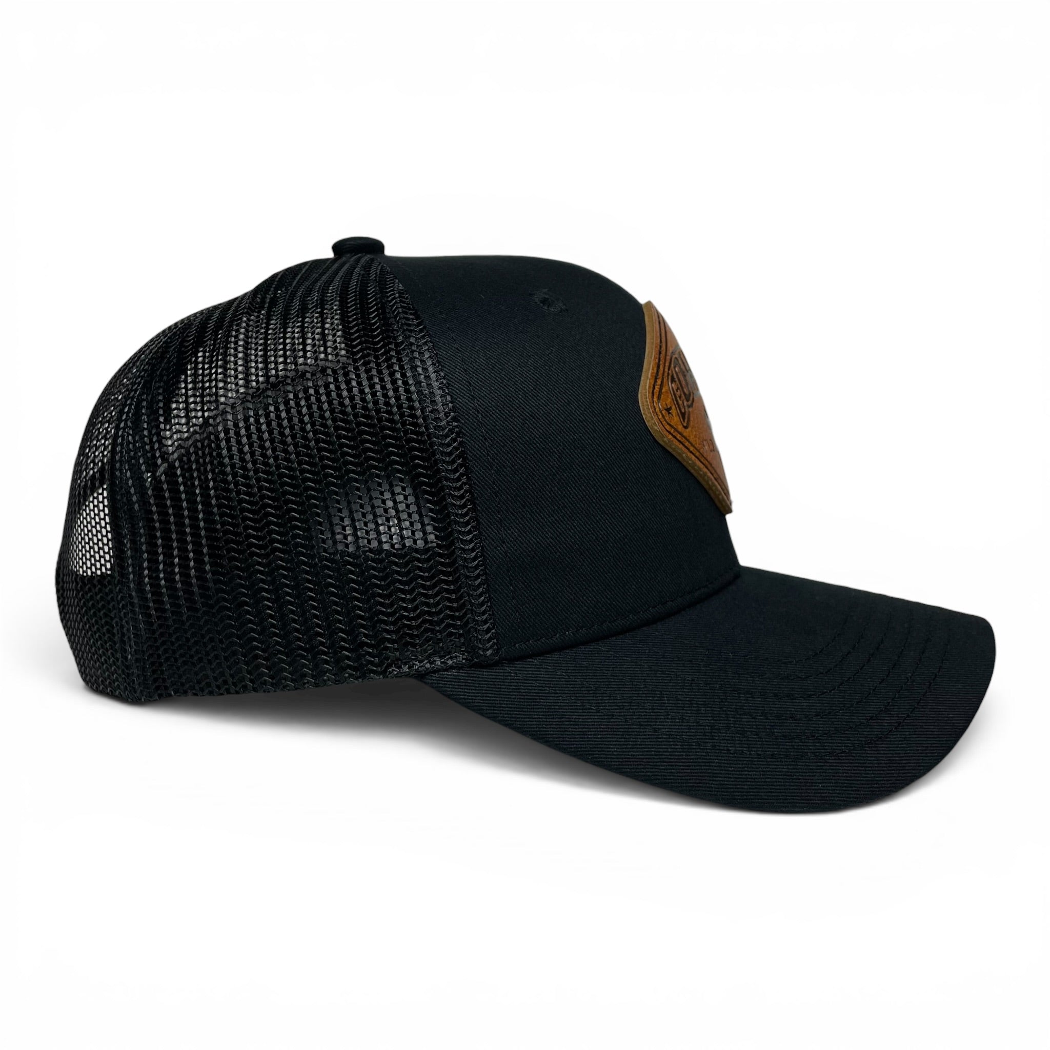 Cowboy Rodeo Western Trucker Hat with Leather Patch