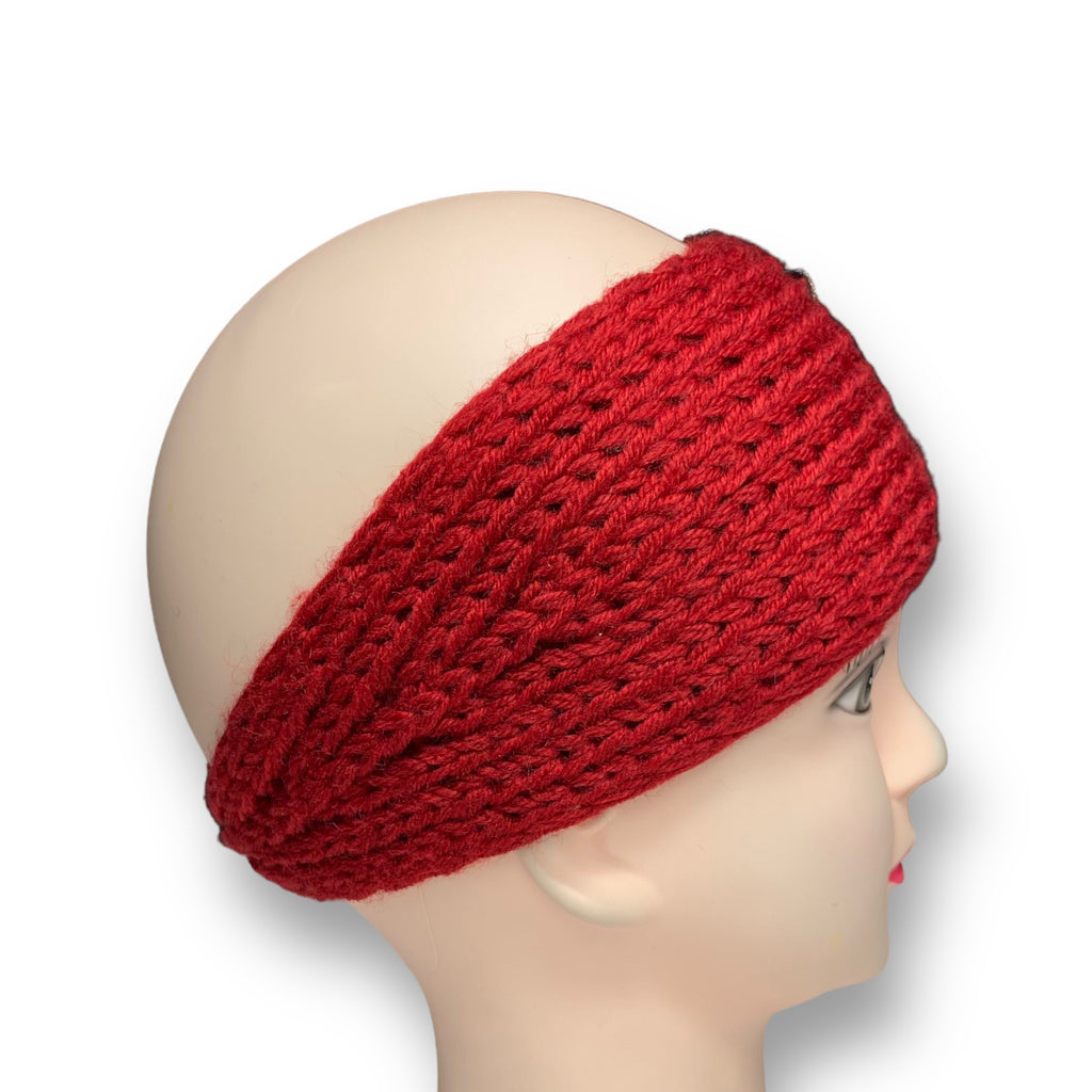 Women's Winter Knit Wool Headband – Ear Warmer Turban Hat - Red