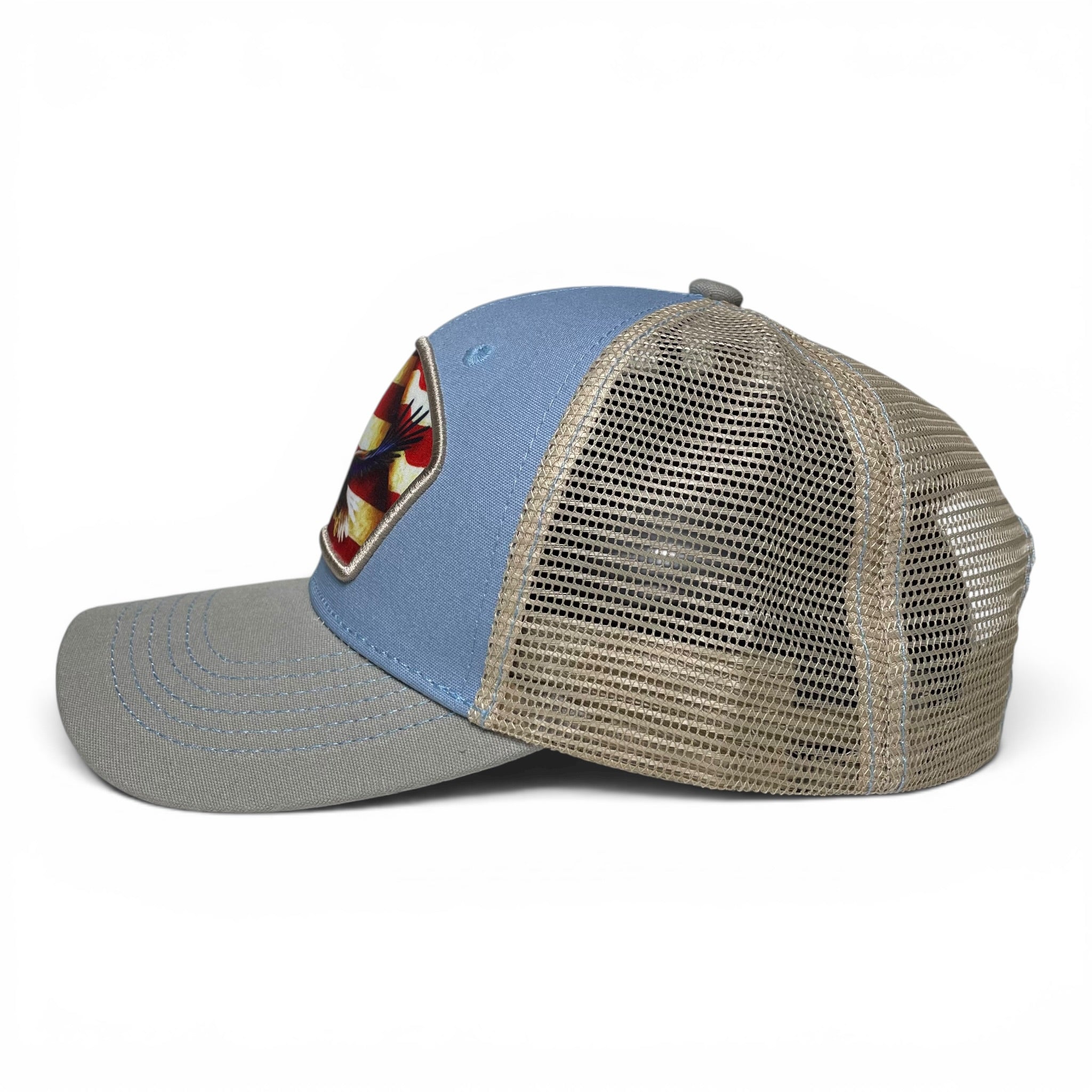 American Eagle United States Flag Patch Snapback Baseball Cap, Mesh Back