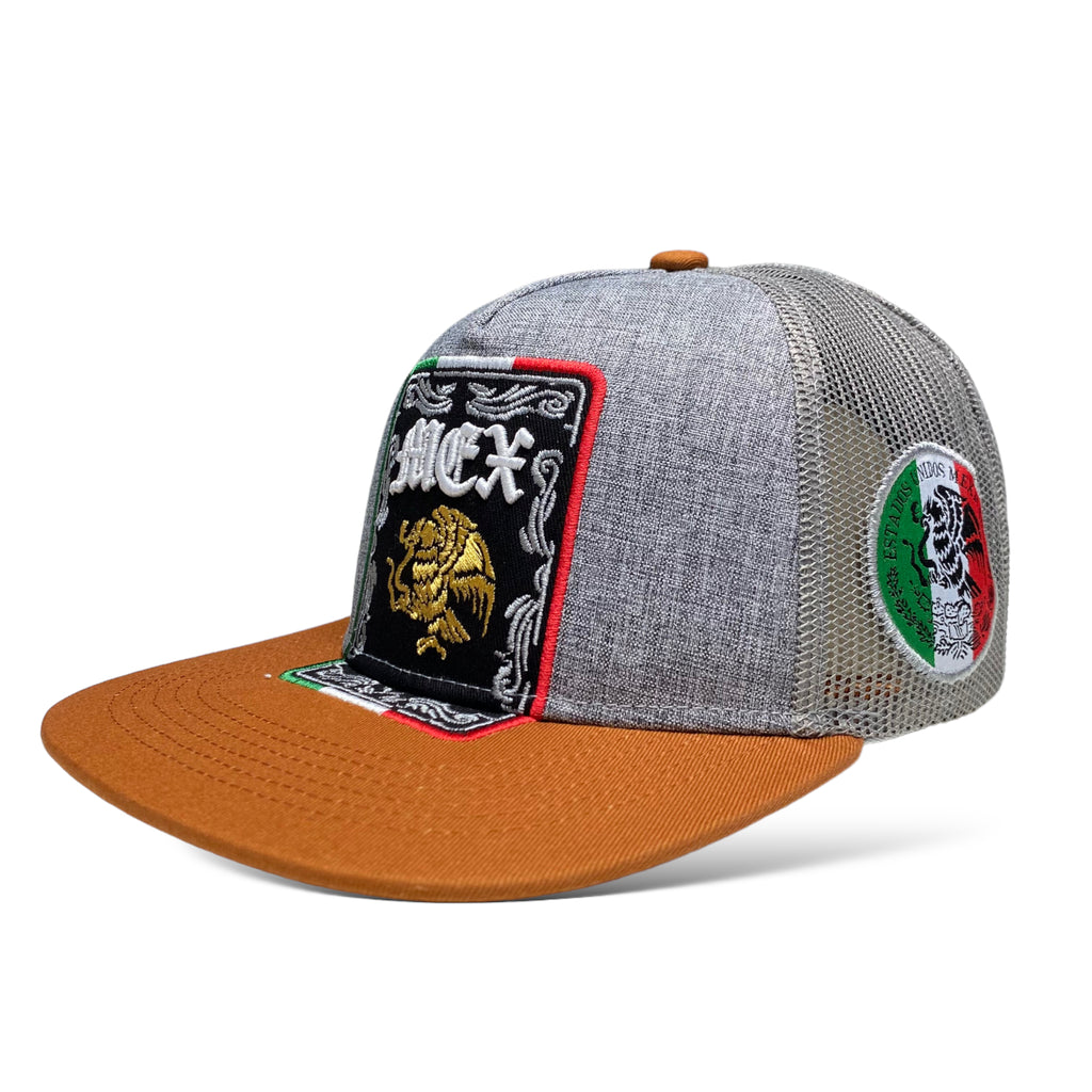 Mexican Eagle Trucker Cap with Mesh Back and Mexican Flag Design