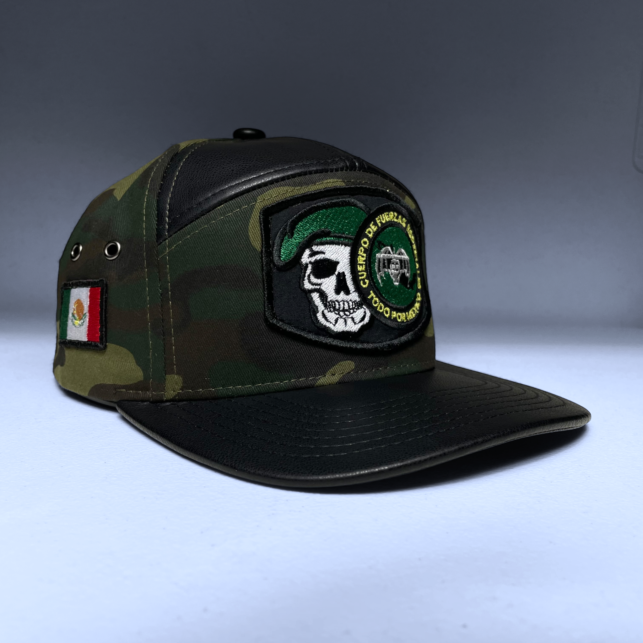 GAFES Mexico Fuerzas Especiales Camo Snapback Hat with PU Leather Brim