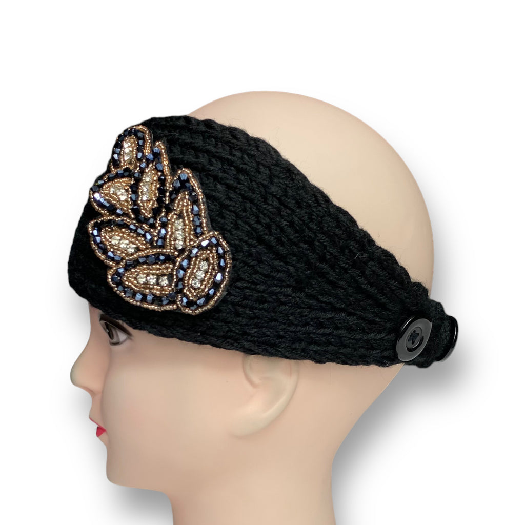 Women's Winter Knit Wool Headband – Ear Warmer Turban Hat - Black