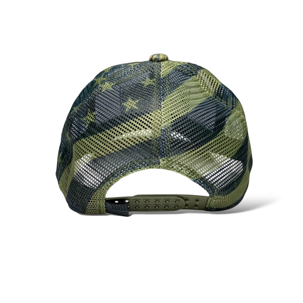 Camo Trucker Hat with USA Flag Embroidery - Tree and Leaf Pattern Cap