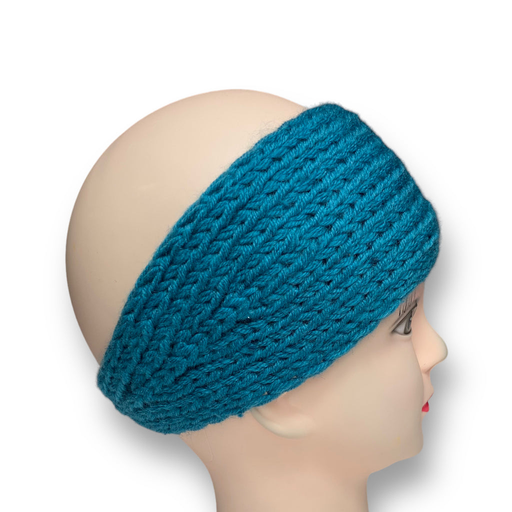 Women's Winter Knit Wool Headband – Ear Warmer Turban Hat - Aqua blue