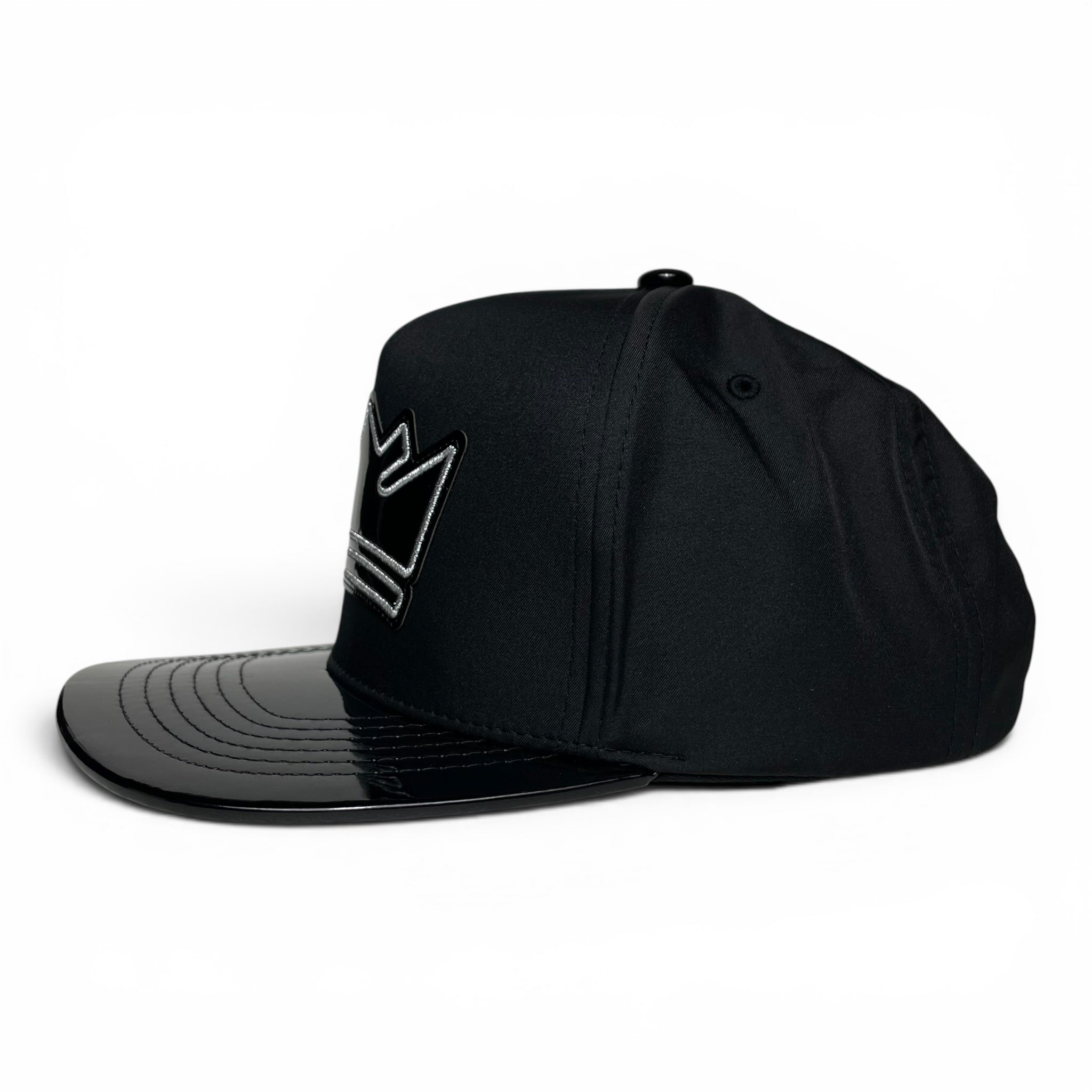 King Crown Snapback Cap, Black, Vinyl Flat Brim, Hip-Hop Style