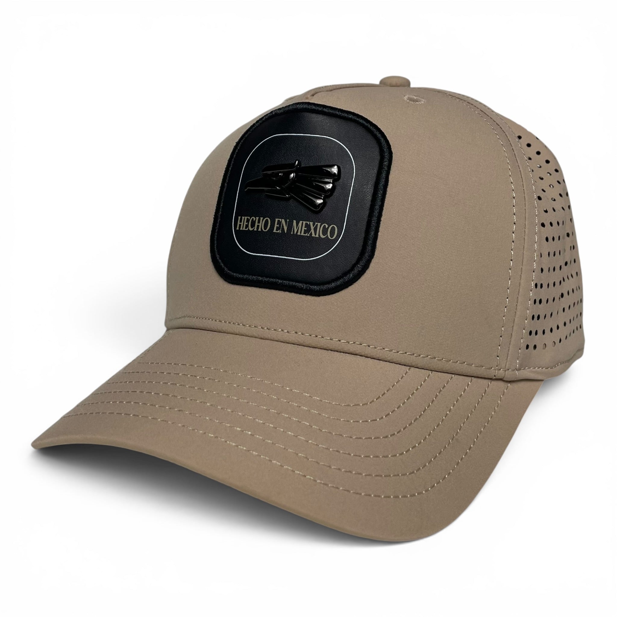 Hecho en Mexico Eagle Logo Baseball Cap, Beige Laser Cut, Snapback