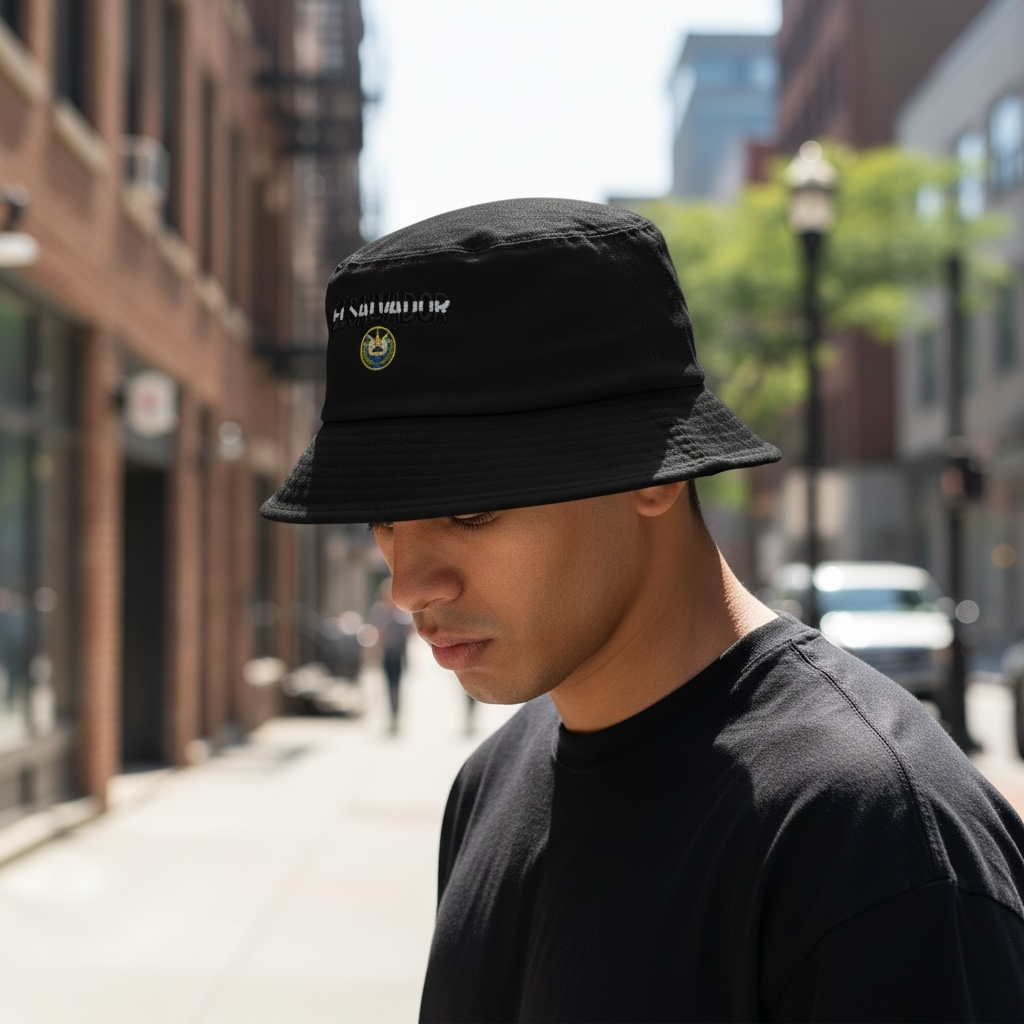 El Salvador Flag Embroidered Bucket Hat, Unisex, Casual Street Style