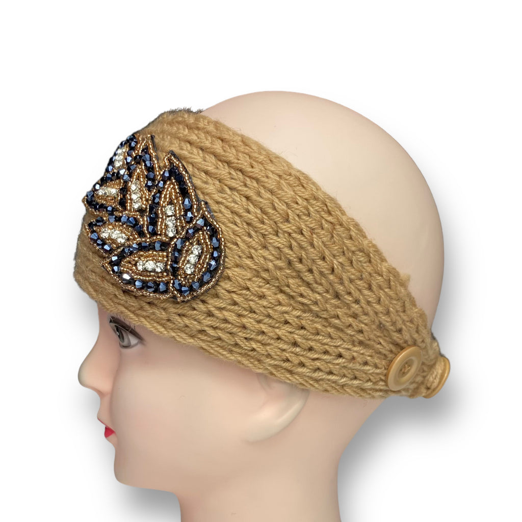 Women's Winter Knit Wool Headband – Ear Warmer Turban Hat - Beige