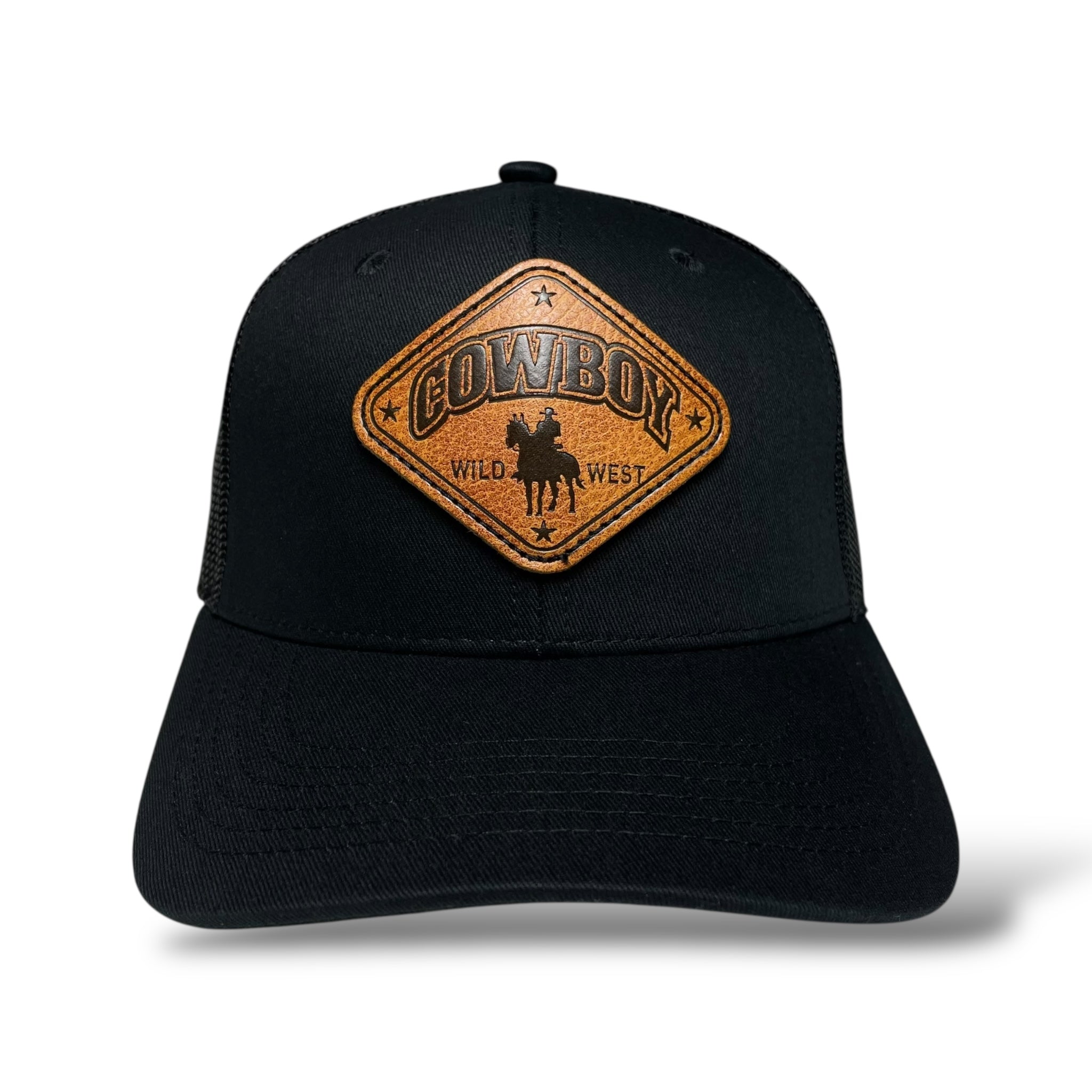 Cowboy Rodeo Western Trucker Hat with Leather Patch