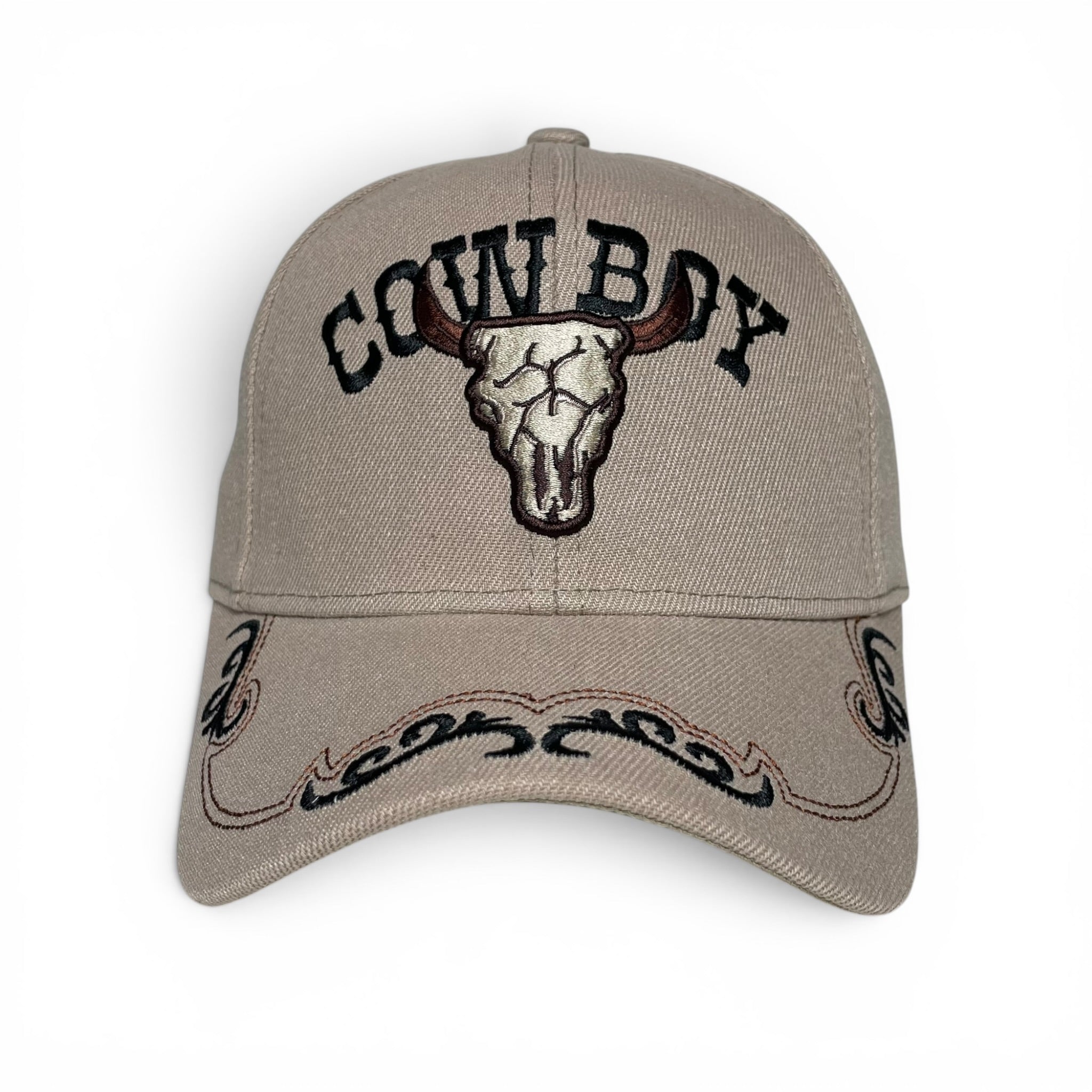 Cowboy & Longhorn Steer Skull Embroidered Baseball Cap – Western Hat, Adjustable