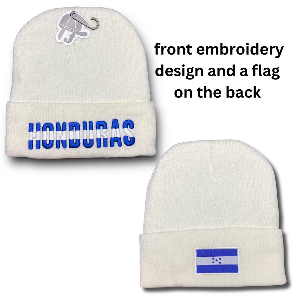 Honduras Winter Insulated Beanie Hat Front Embroidery and Back Flag Design