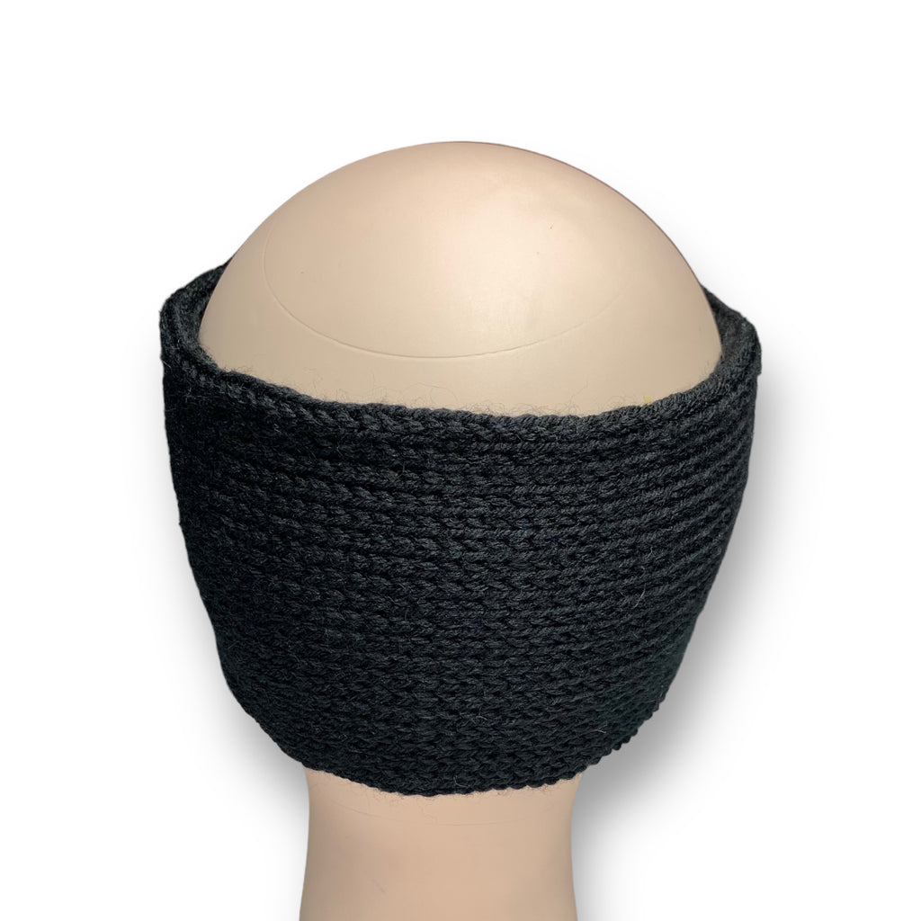 Women's Winter Knitted Ear Warmer Headband with Pearl Beads – Black