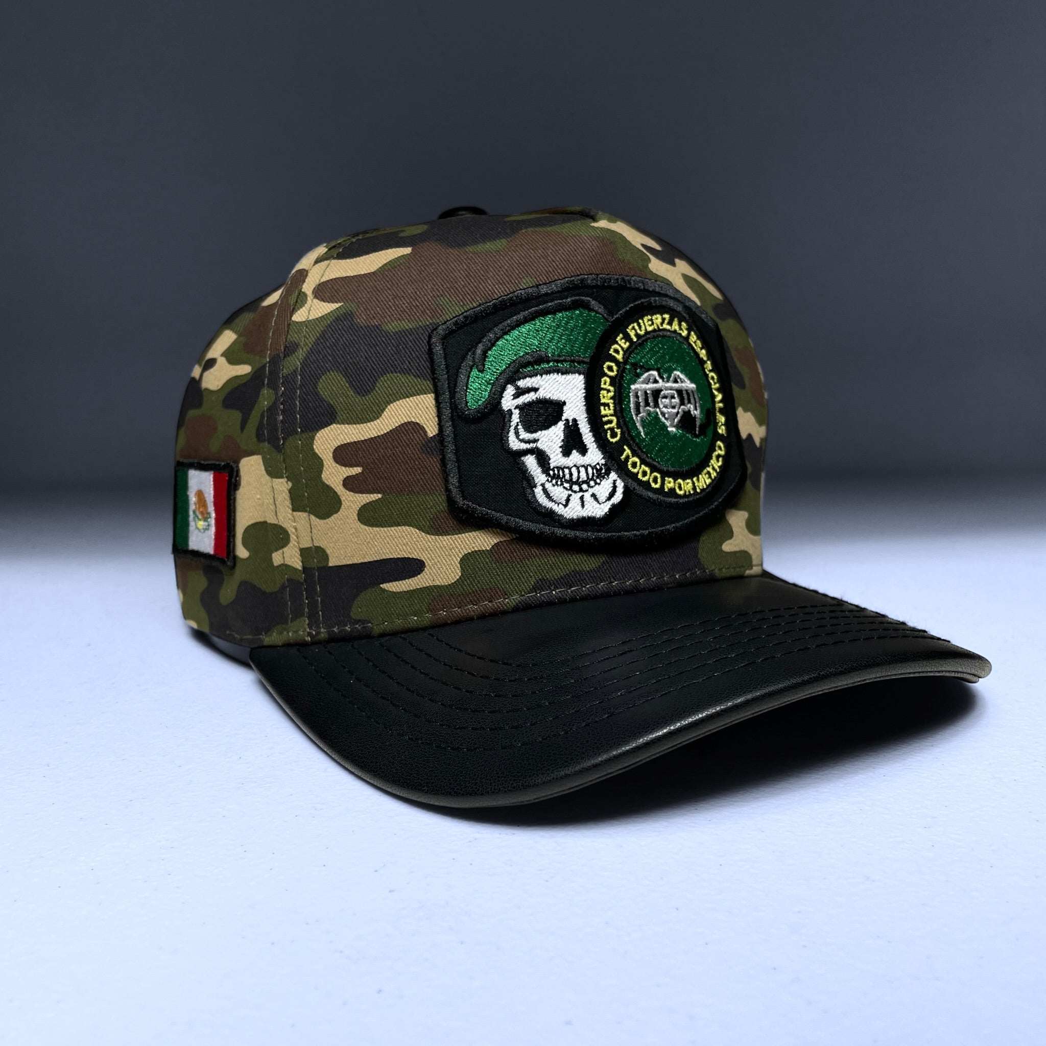 GAFES Mexico Fuerzas Especiales Camo Snapback Hat with PU Leather Brim