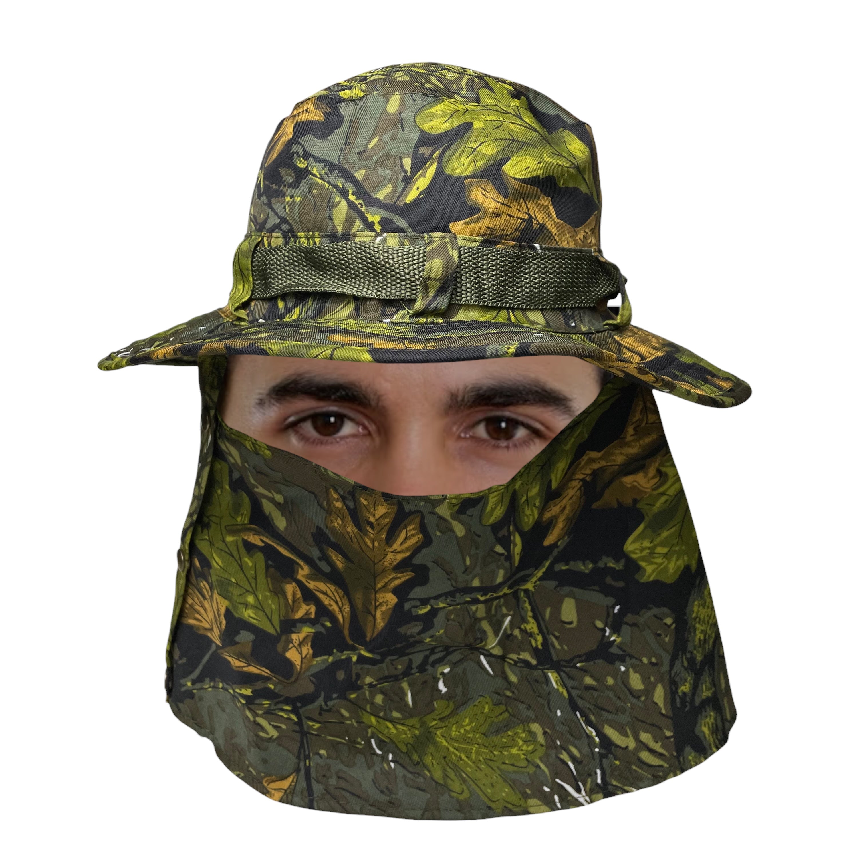 Camouflage Sun Hat, Neck and Face Flap, One Side Removable, Fishing, hunting