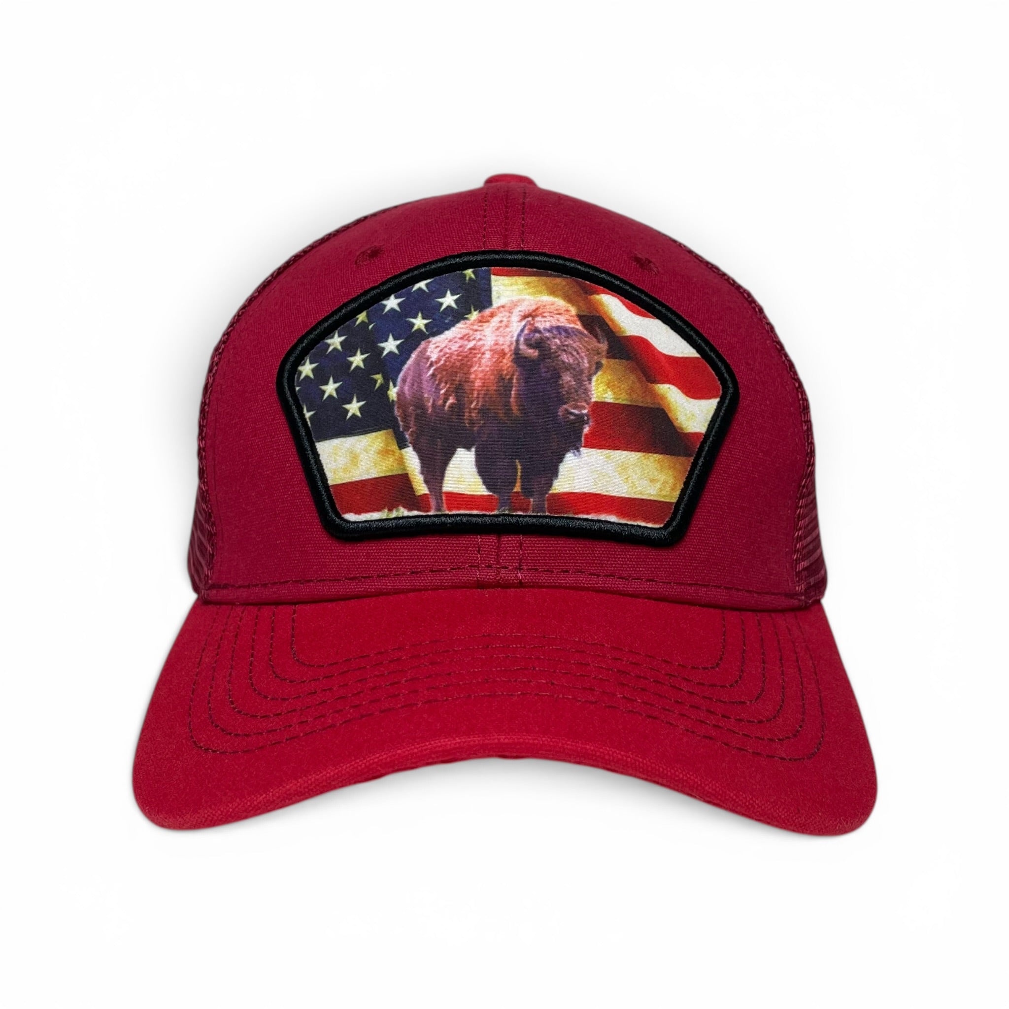 United States USA Flag Bison Buffalo Patch Snapback Trucker Hat