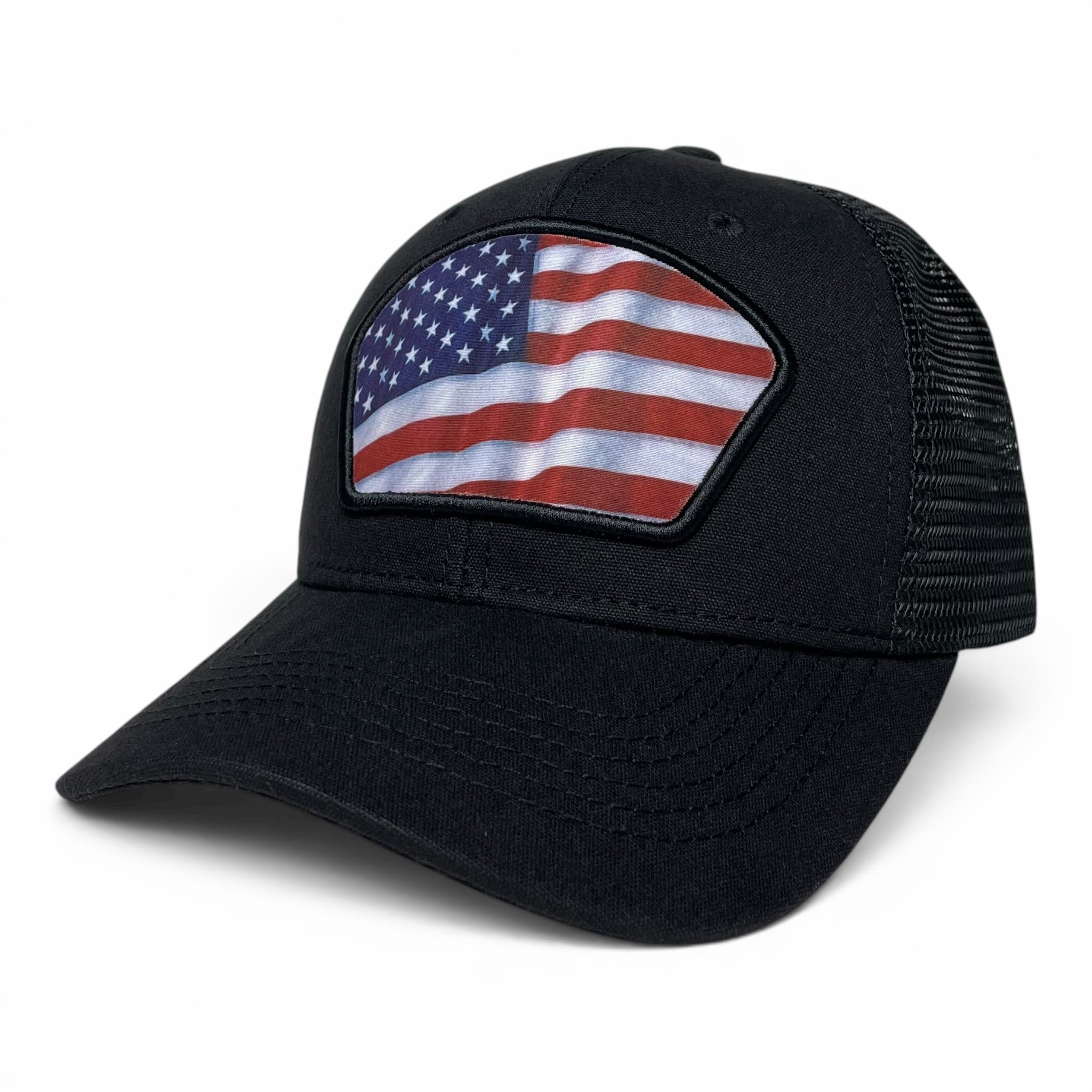 American Flag Patch Trucker Snapback Hat