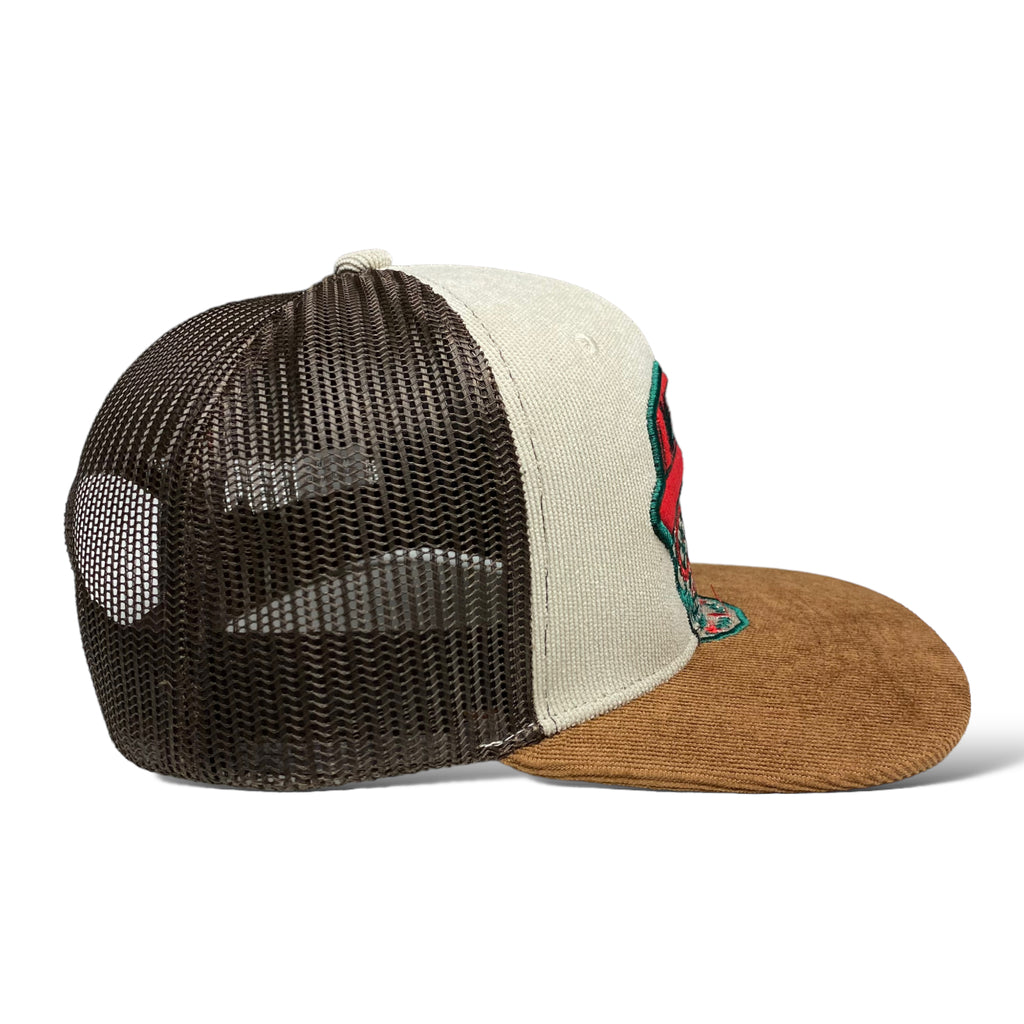 Traditional Mexican Skull Embroidered Flat Brim Corduroy Snapback Cap