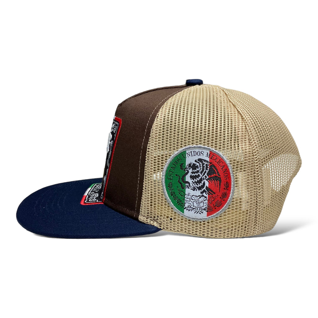 Mexican Eagle Trucker Cap with Mesh Back and Mexican Flag Design