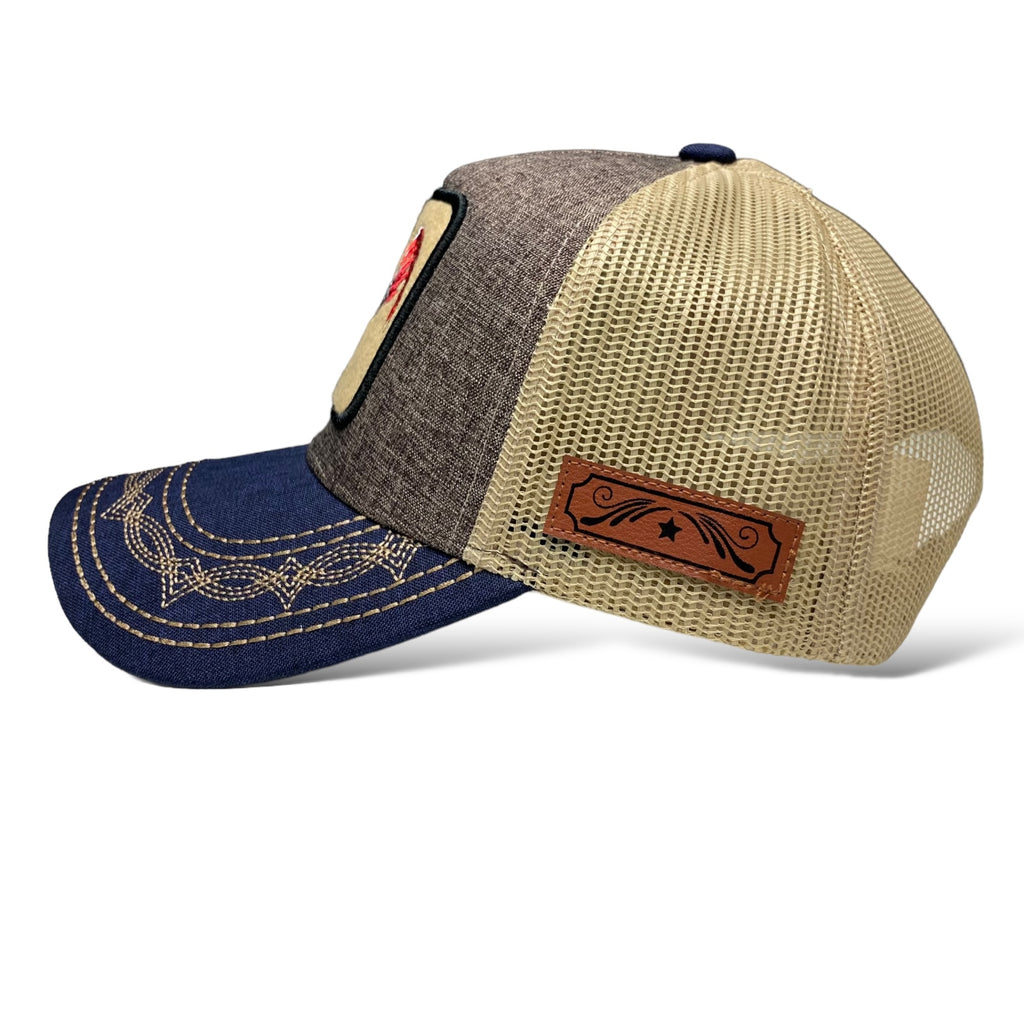 Wholesale Western Trucker Cap with Rooster Embroidered Patch | Mesh Snapback Hat