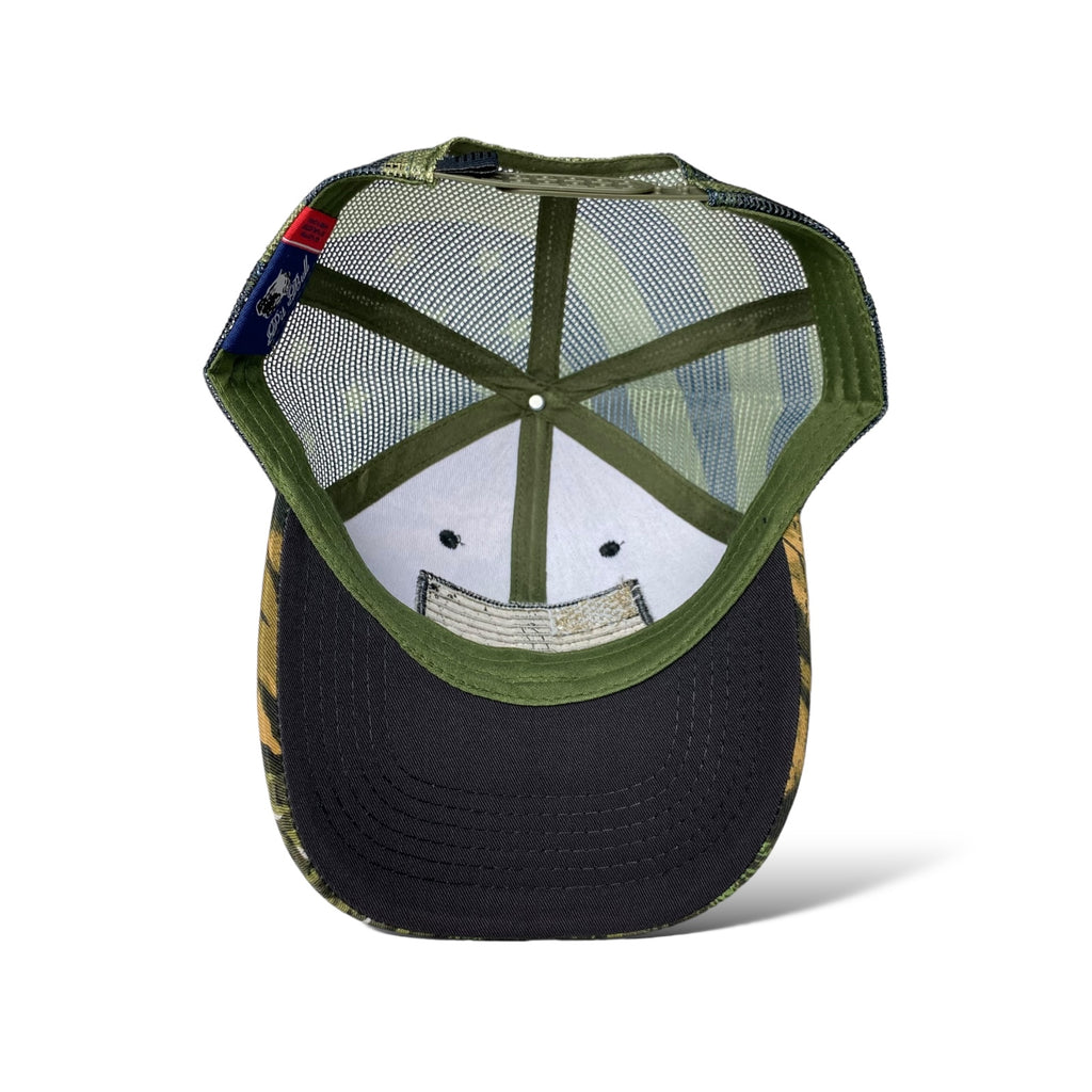 Camouflage Trucker Hat with Embroidered USA Flag - Tree and Leaf Pattern Cap