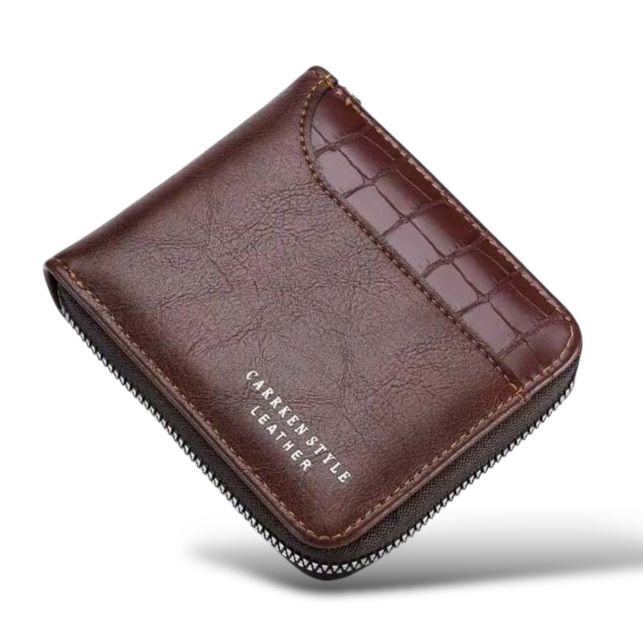 Carrken Style Leather Men's Brown Bifold Zipped Around wallet