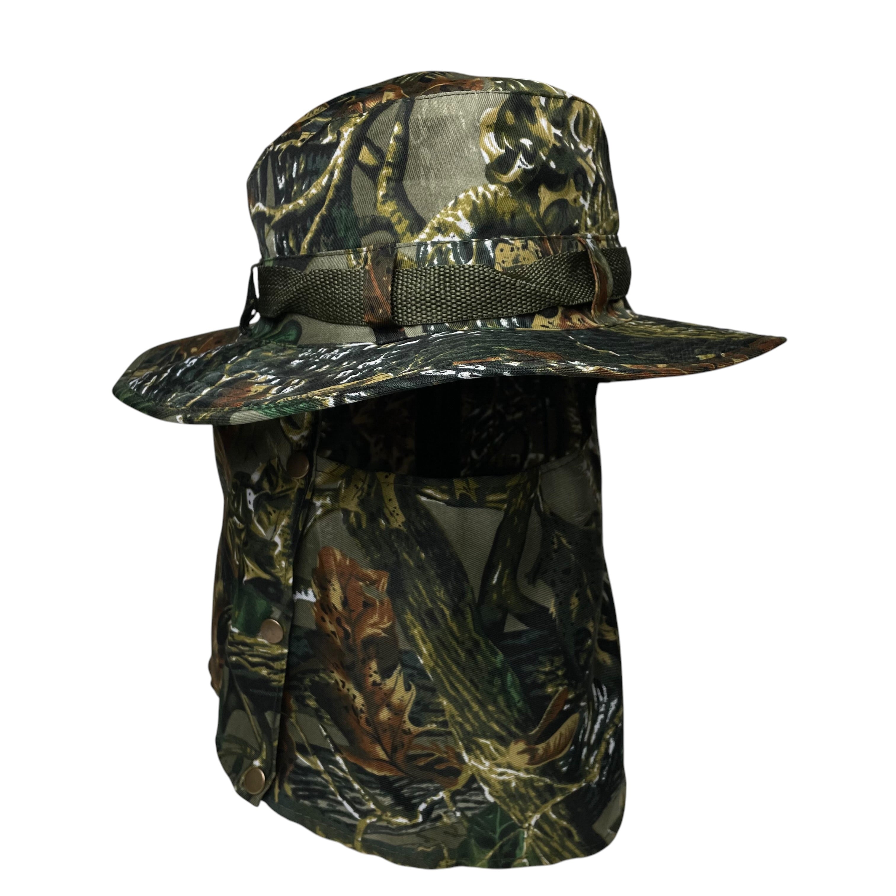Camouflage Sun Hat, Neck and Face Flap, One Side Removable, Fishing, hunting