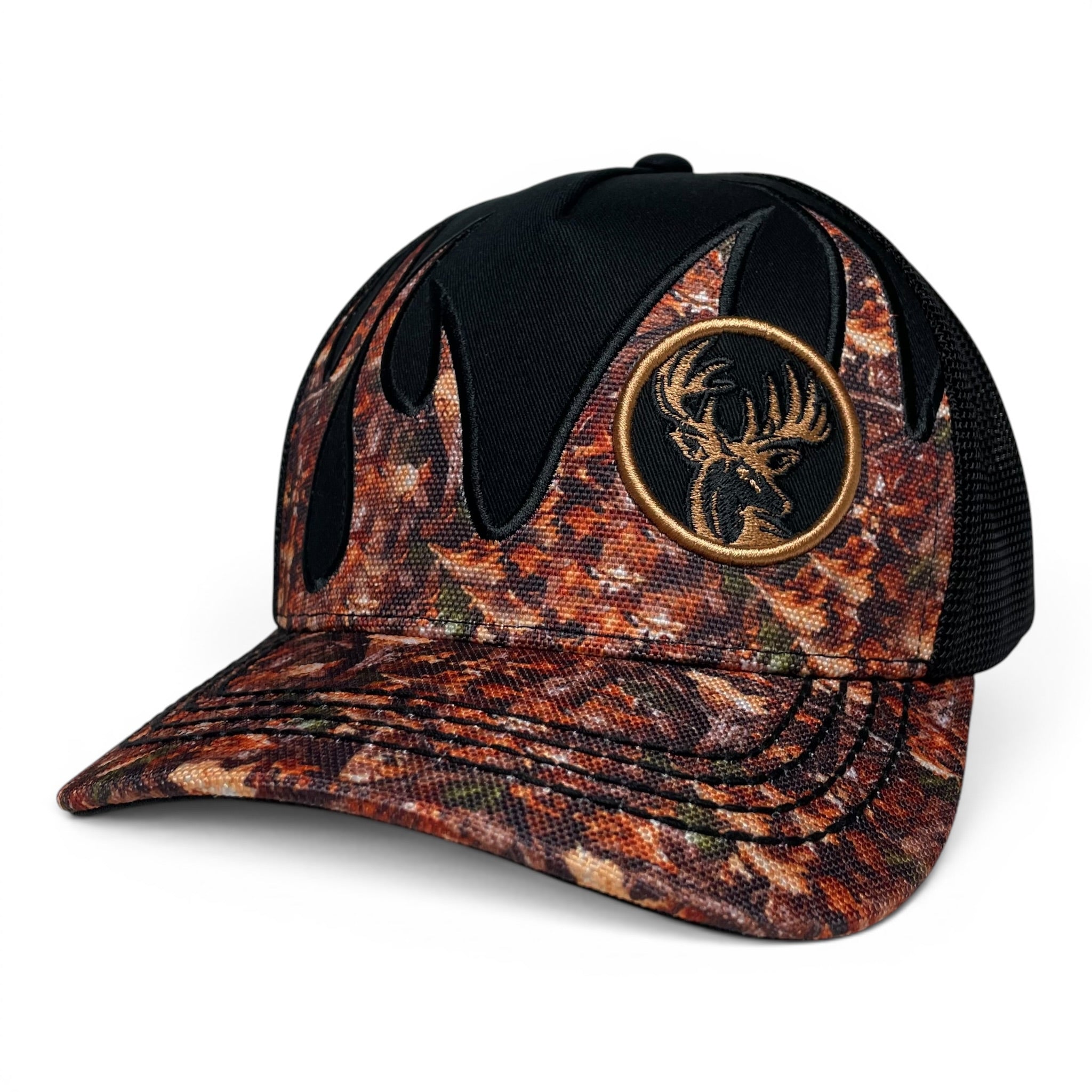 Hunter Deer Camo Flames Embroidered Baseball Snapback Cap
