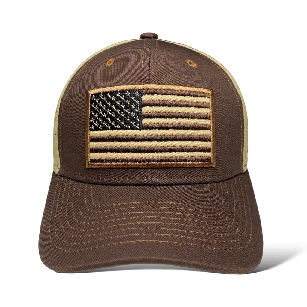 Wholesale Brown Baseball Cap with Embroidered USA Flag Patch