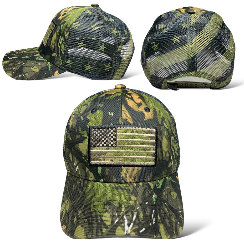 US American Flag Embroidered Patch Adjustable Camo Trucker Cap