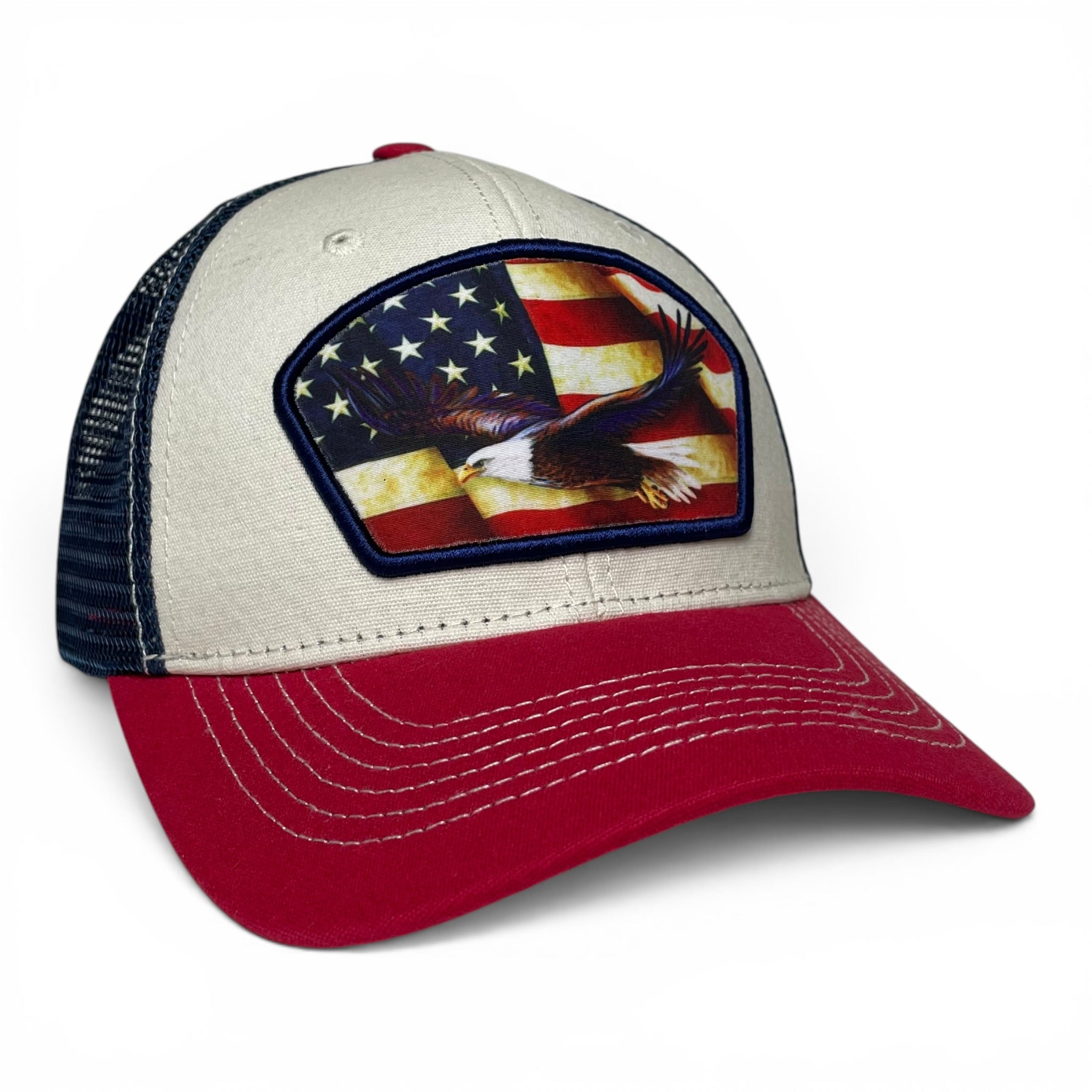 American Eagle United States Flag Patch Snapback Cap, Mesh Back
