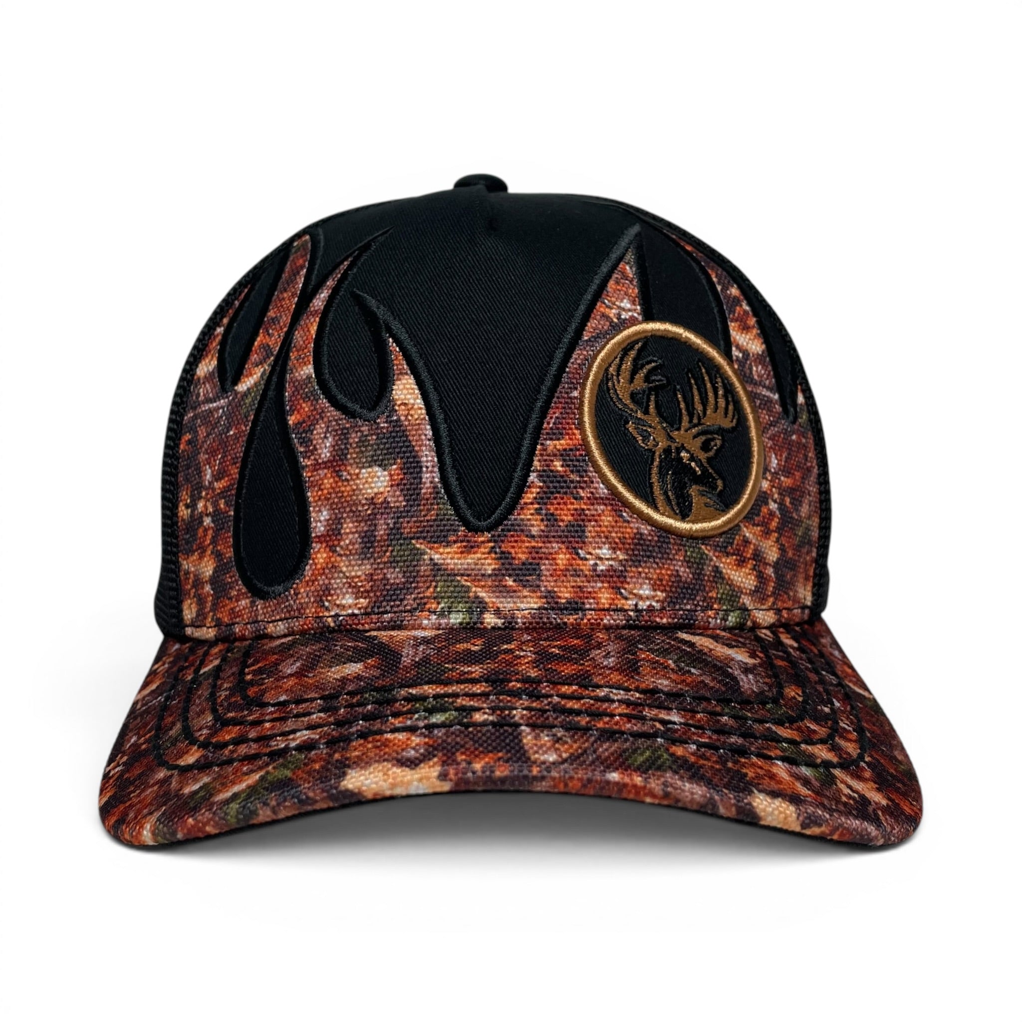 Hunter Deer Camo Flames Embroidered Baseball Snapback Cap