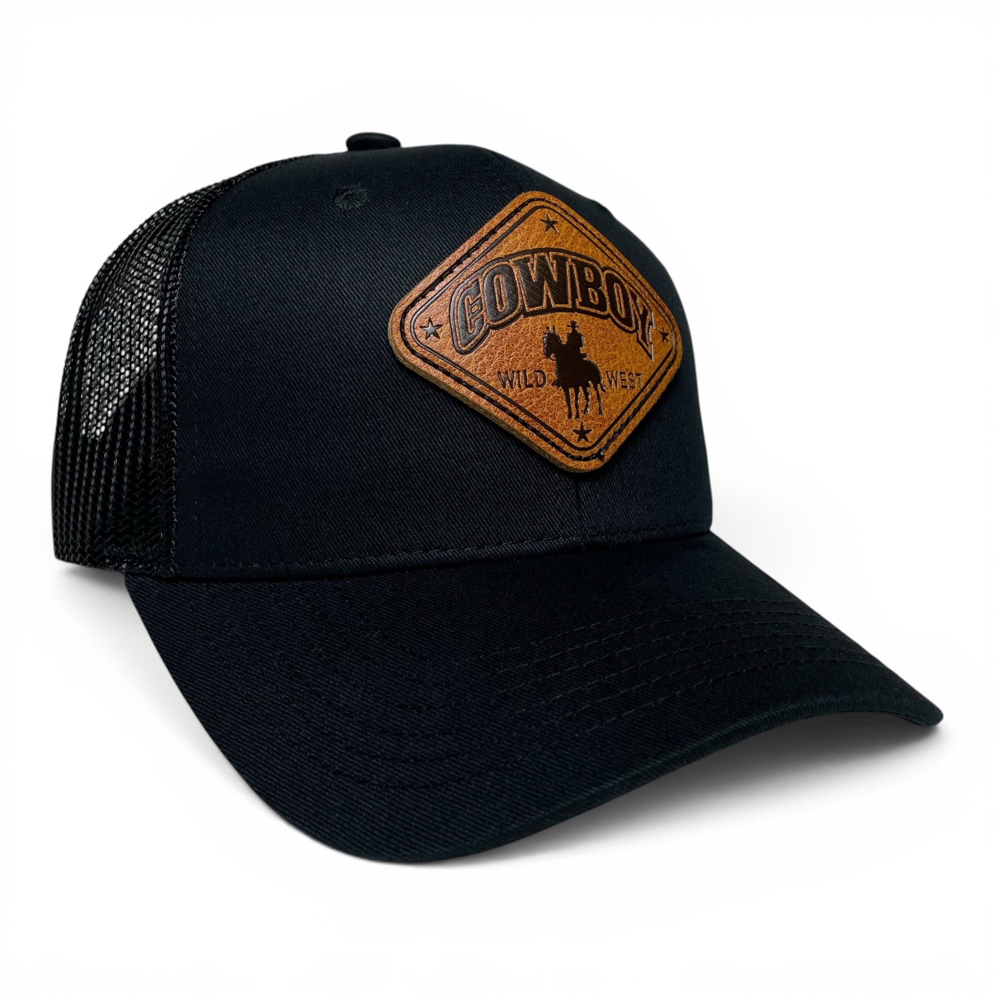 Cowboy Rodeo Western Trucker Hat with Leather Patch
